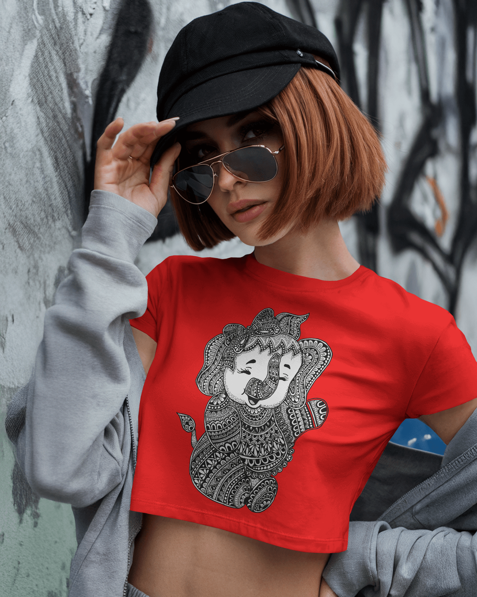 Women wearing a Crop top with Ganesha print on front and giving a Premium and Classy look