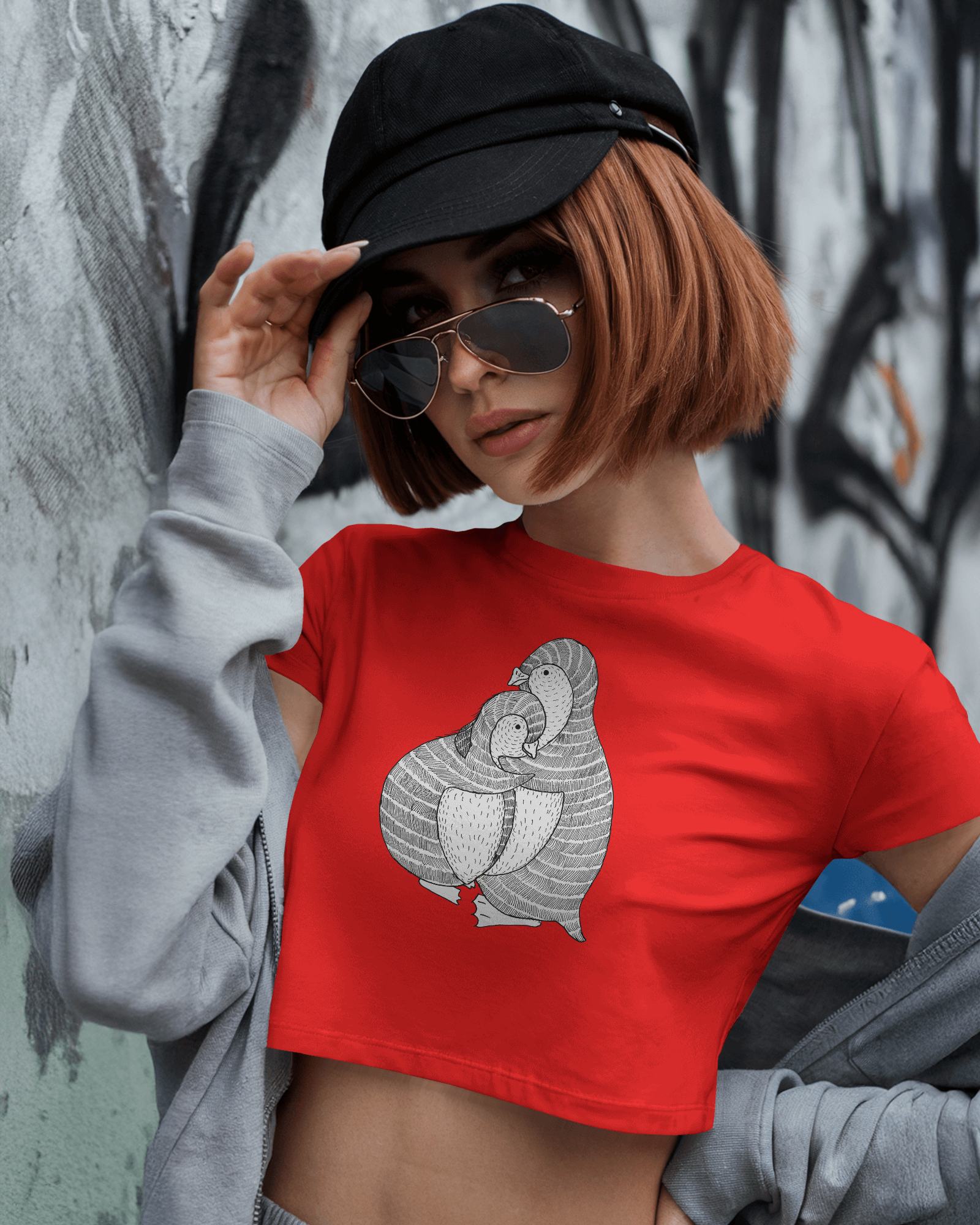 Mother & Baby Penguin Art Crop Top | Cute Aesthetic Tee for Women – Tanabana A Manoram (TAM-003)