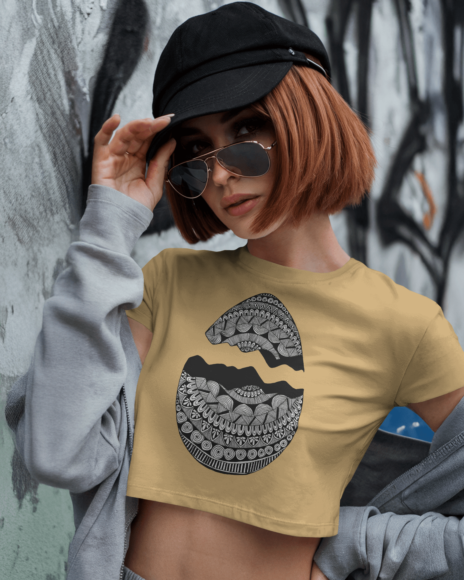 Women’s red graphic printed cotton crop top with cropped fit by Tanabana A Manoram