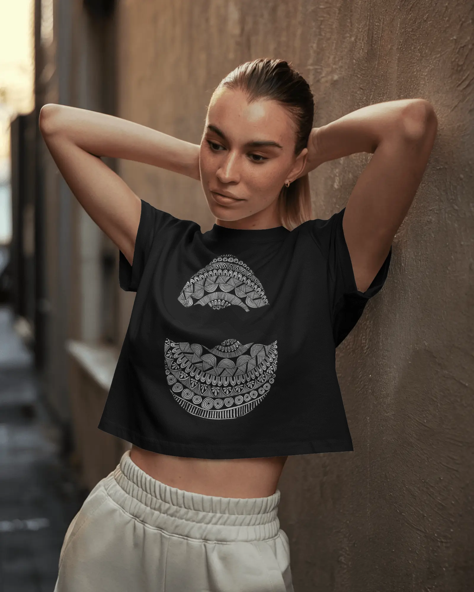 Women’s red graphic printed cotton crop top with cropped fit by Tanabana A Manoram