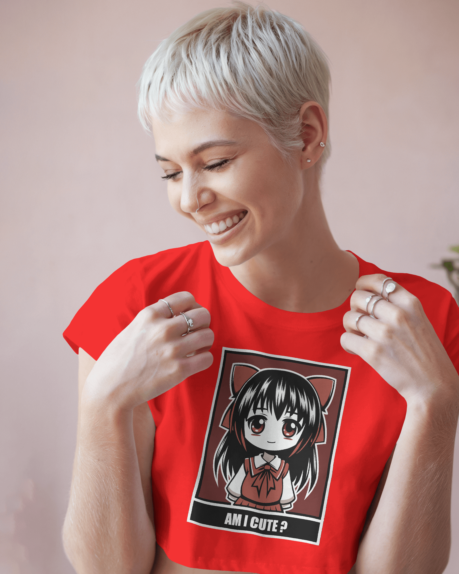 Person wearing a red t-shirt with a graphic design of a cartoon character and text by Tanabana A Manoram