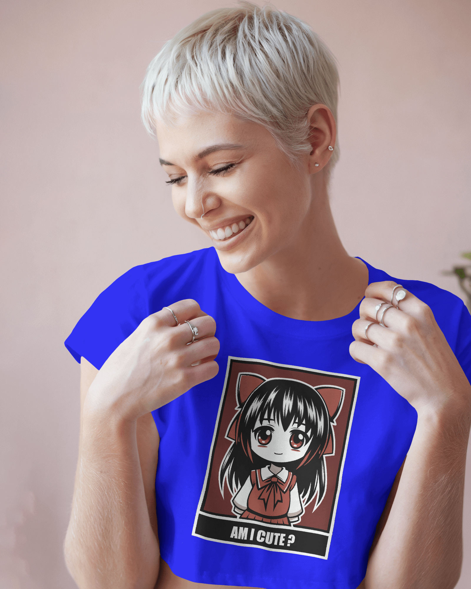 Person wearing a blue t-shirt with an anime character graphic and text by Tanabana A Manoram