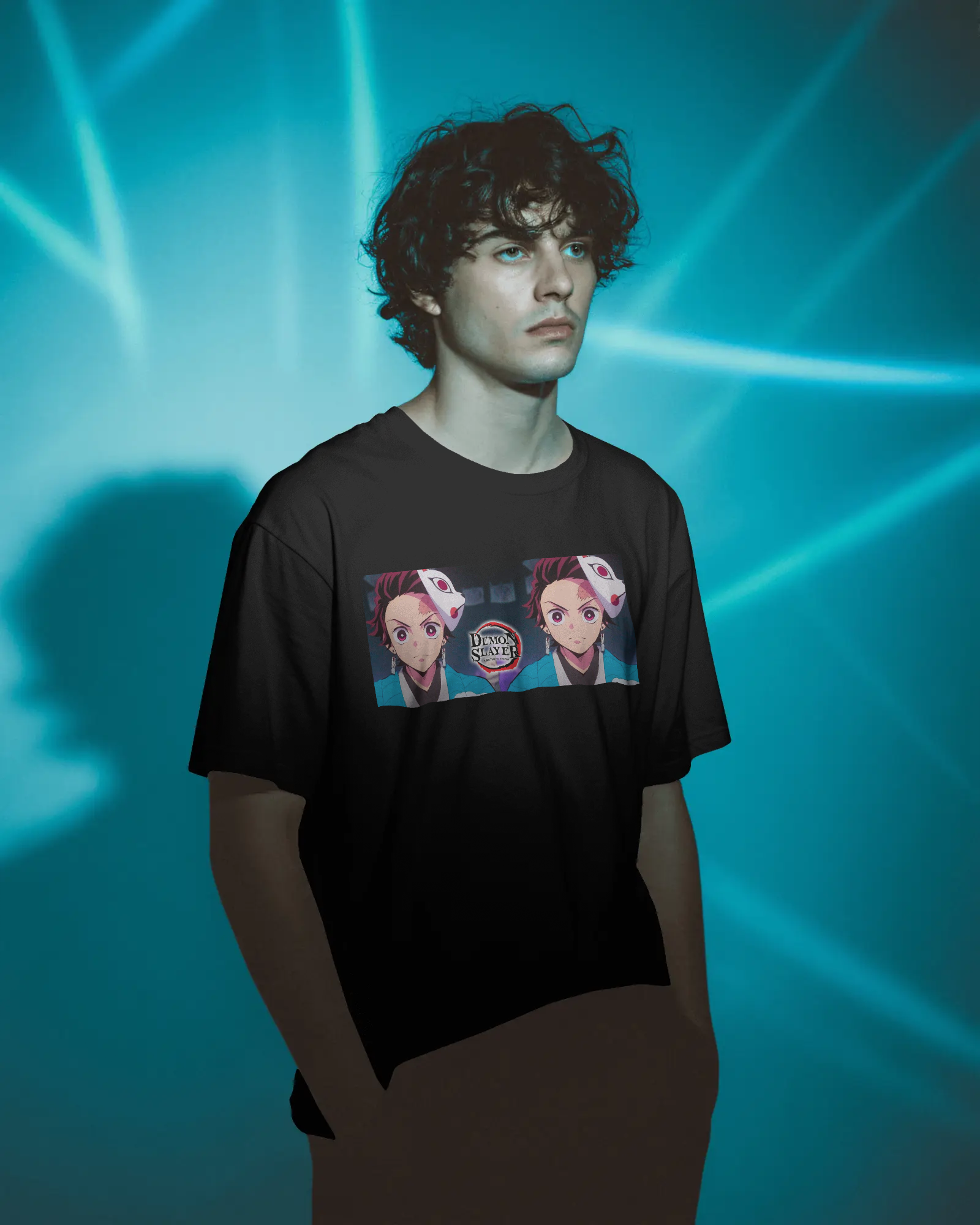 oversized T-shirt with anime-inspired masked twin characters graphic – Tanabana A Manoram.
