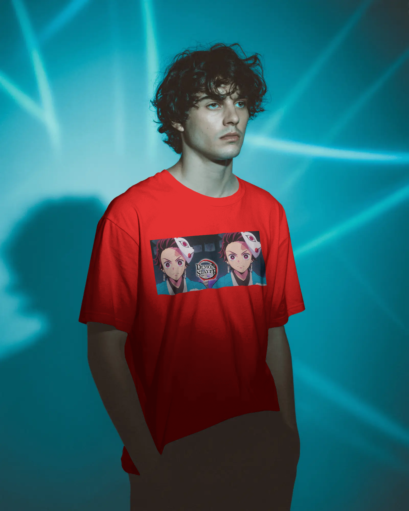 oversized T-shirt with anime-inspired masked twin characters graphic – Tanabana A Manoram.