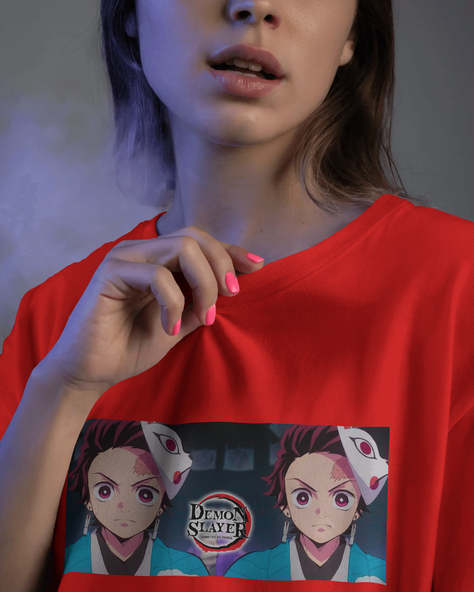 oversized T-shirt with anime-inspired masked twin characters graphic – Tanabana A Manoram.