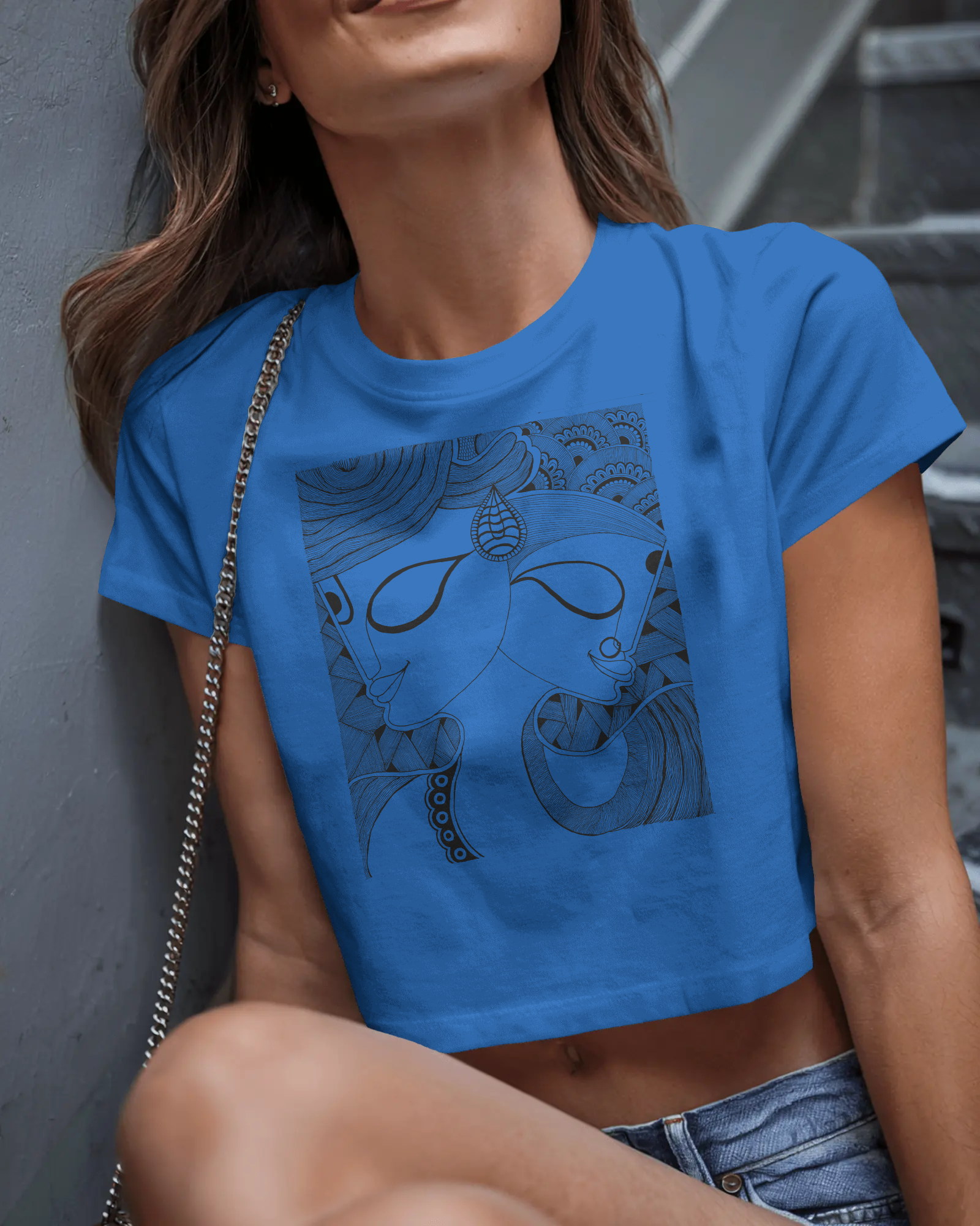 Women’s white graphic printed cotton crop top with cropped fit by Tanabana A Manoram