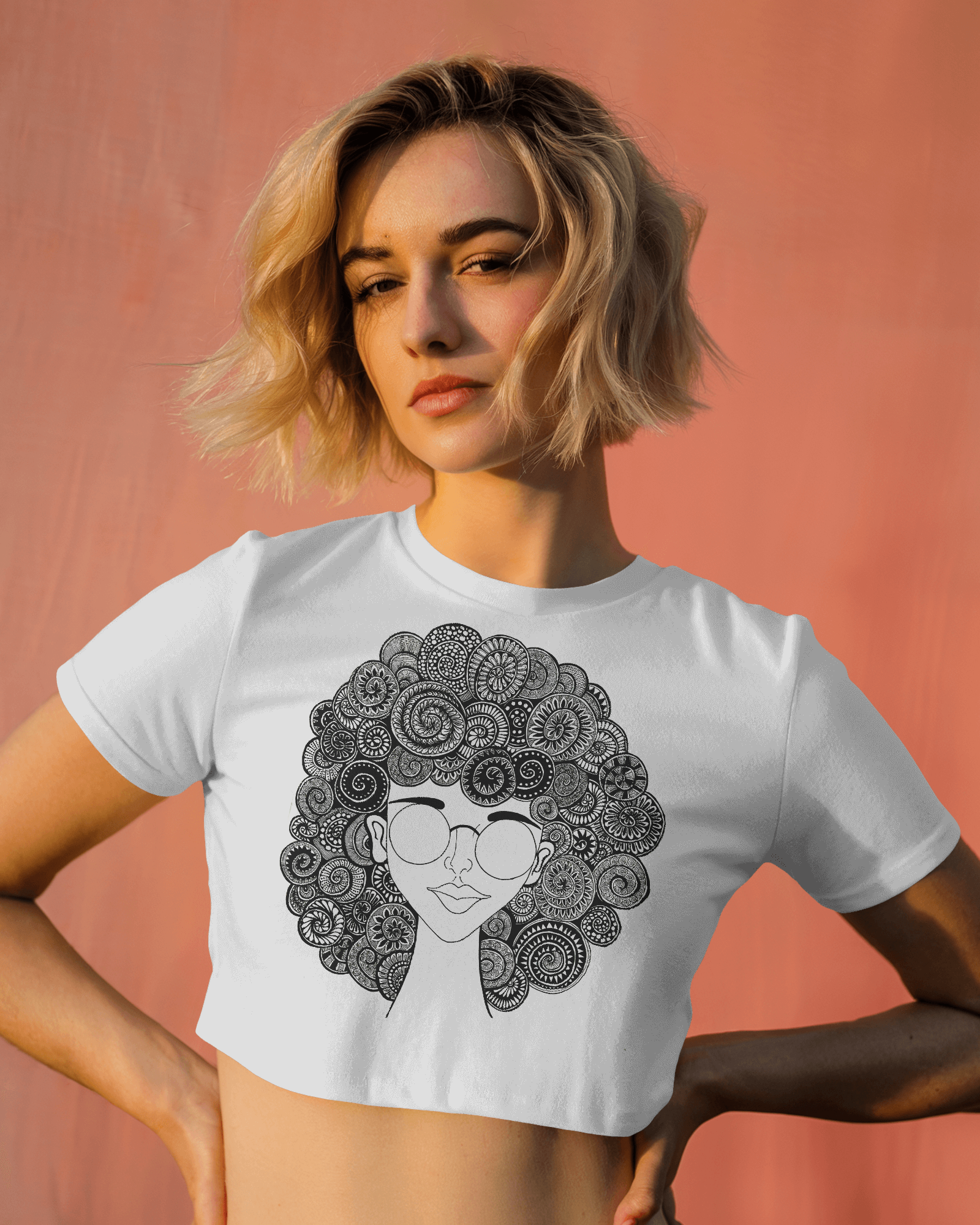 Women’s black graphic printed cotton crop top with cropped fit by Tanabana A Manoram