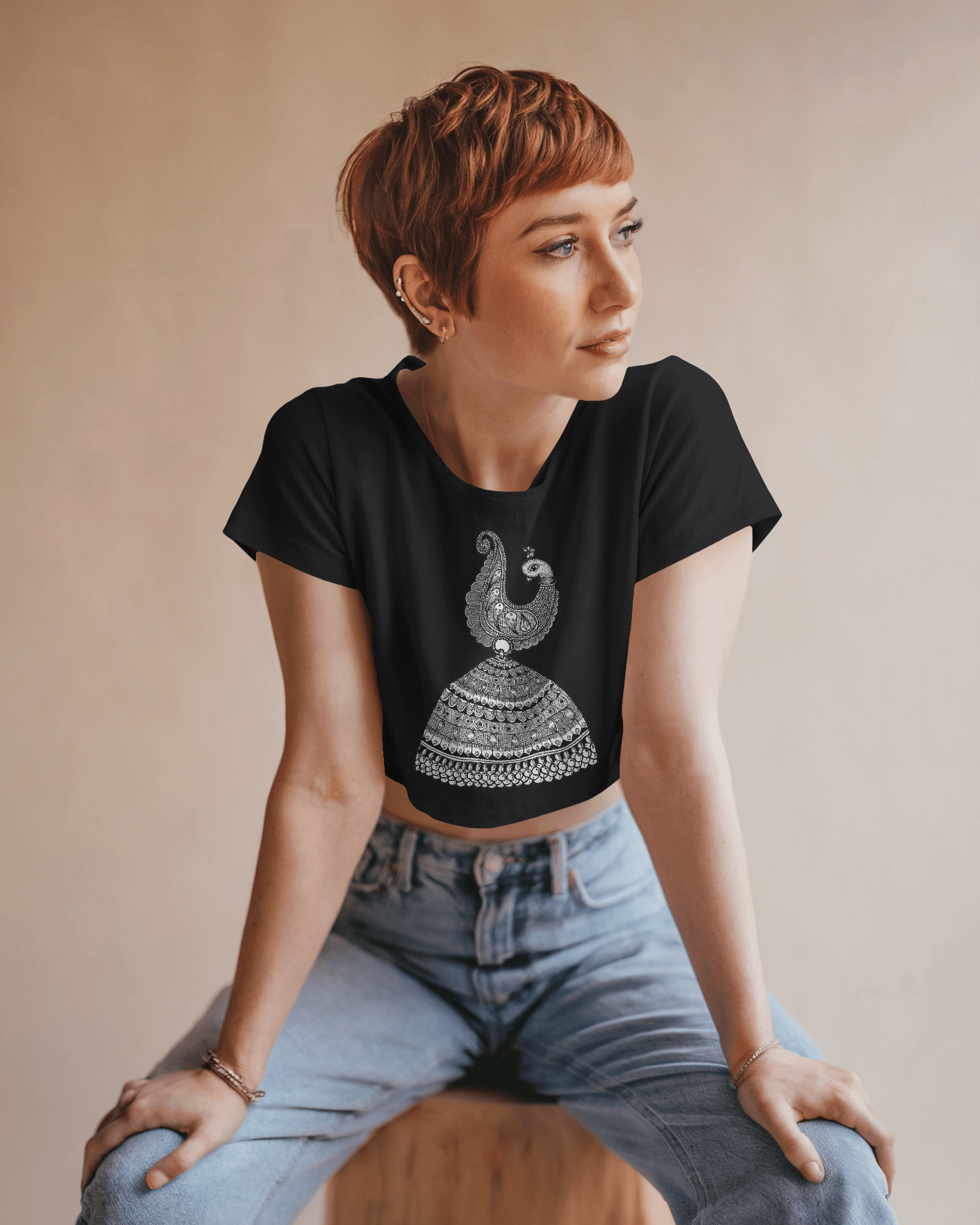 Women’s graphic printed cotton crop top with cropped fit by Tanabana A Manoram