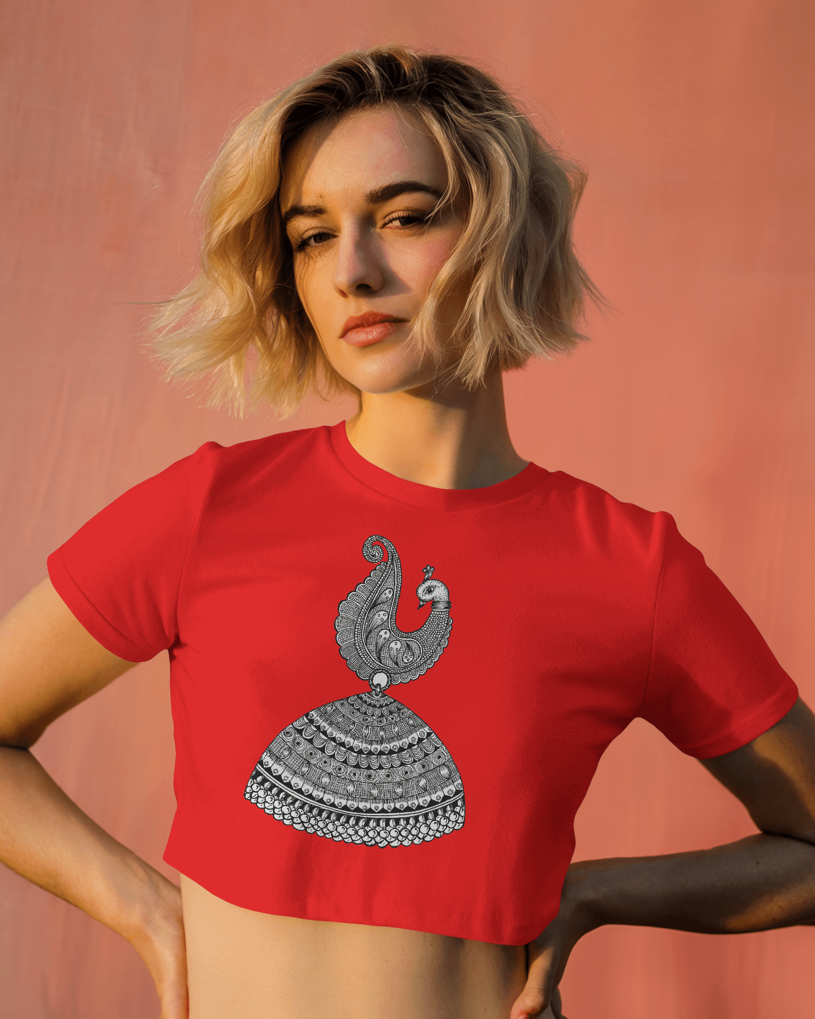 Women’s graphic printed cotton crop top with cropped fit by Tanabana A Manoram