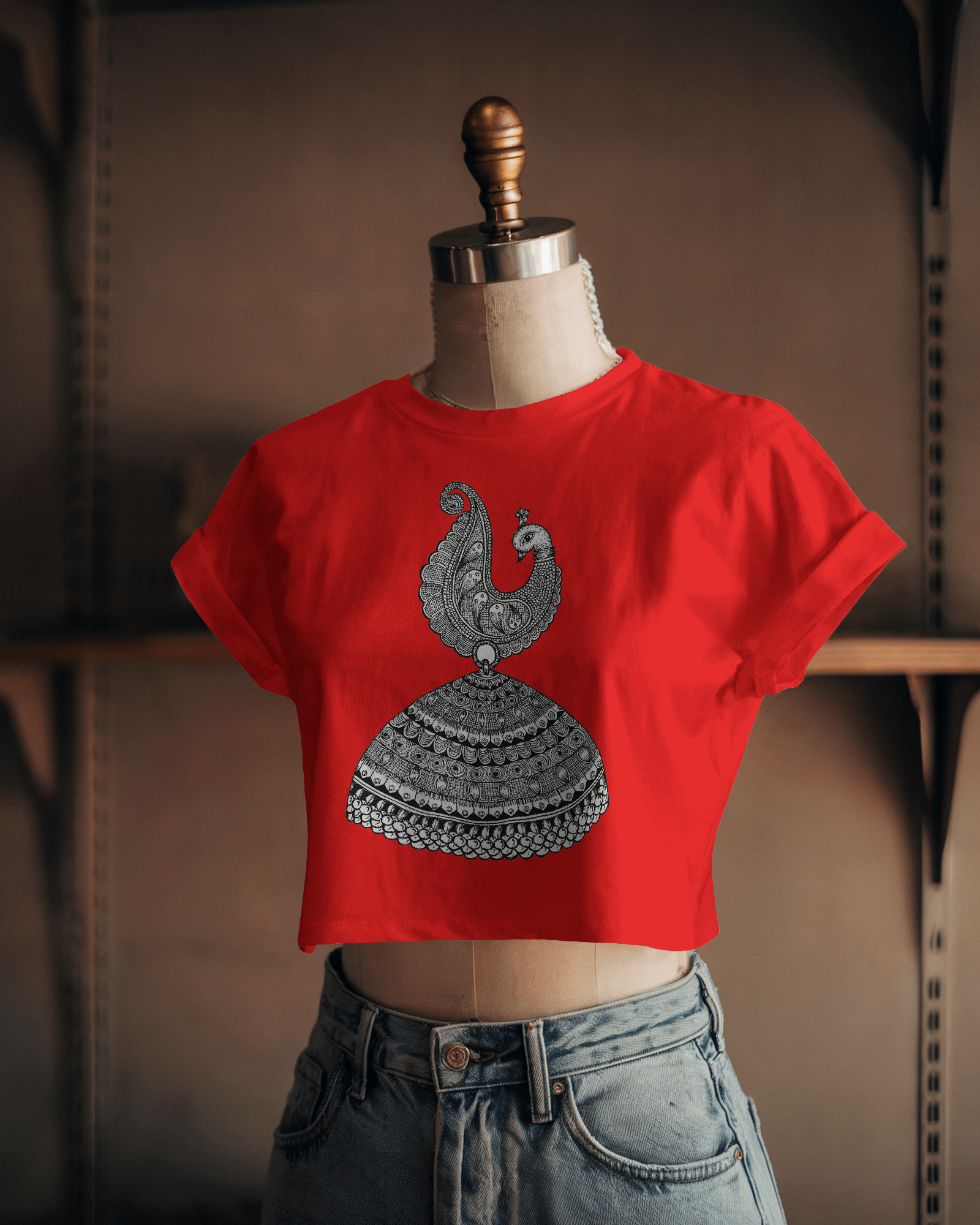 Women’s graphic printed cotton crop top with cropped fit by Tanabana A Manoram