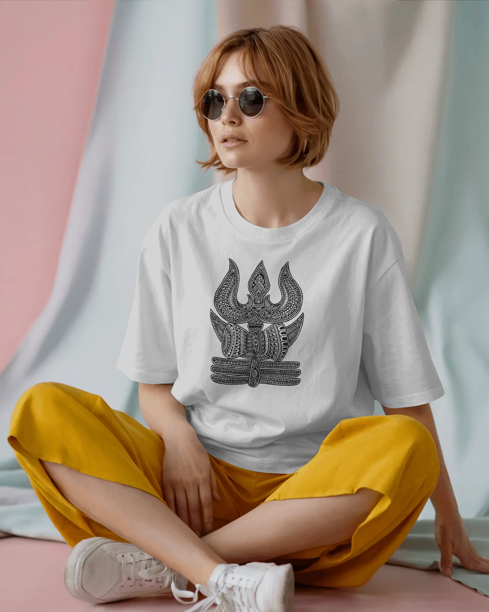 Trisul graphic printed cotton oversized t-shirt with relaxed fit by Tanabana A Manoram