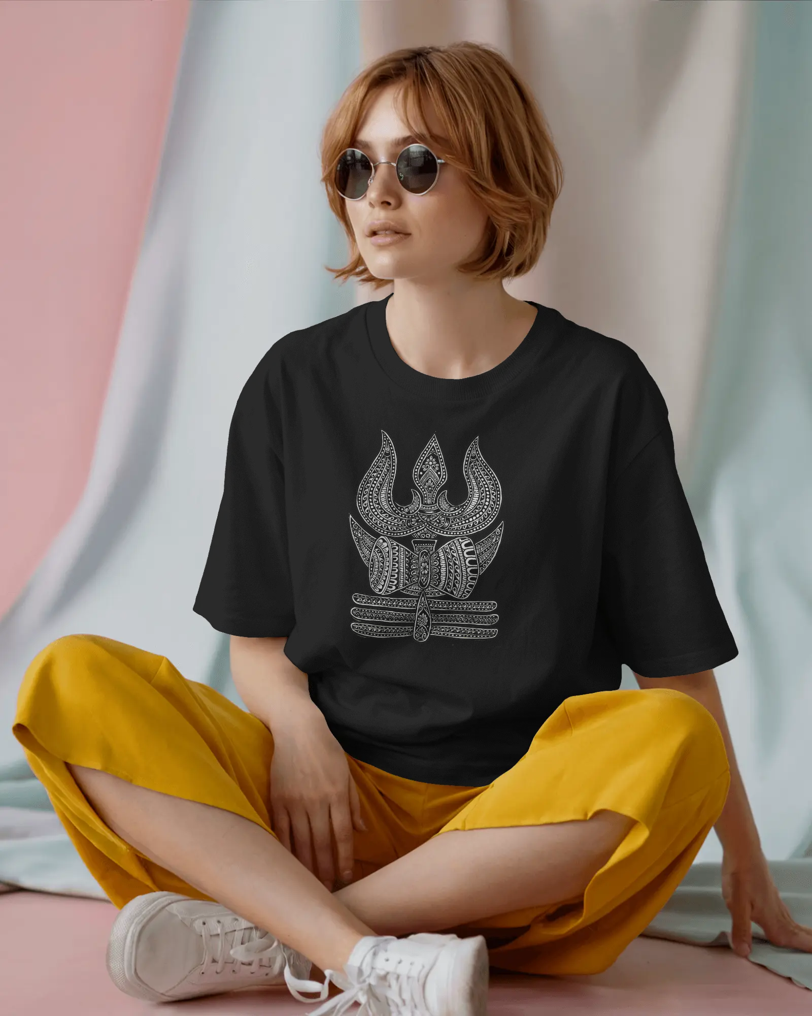 Trisul graphic printed cotton oversized t-shirt with relaxed fit by Tanabana A Manoram