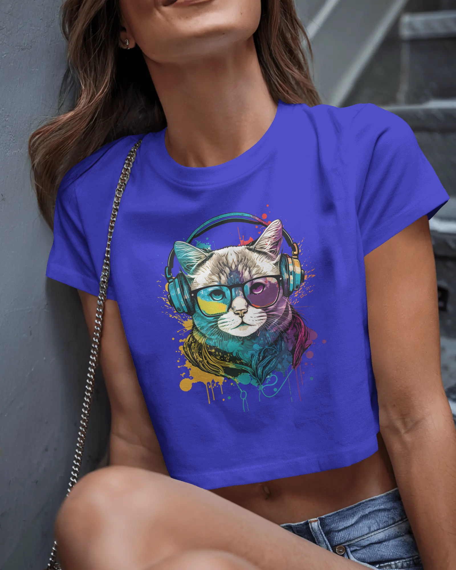 woman wearing dog graphic printed crop top for women – TAM-040 by Tanabana A Manoram