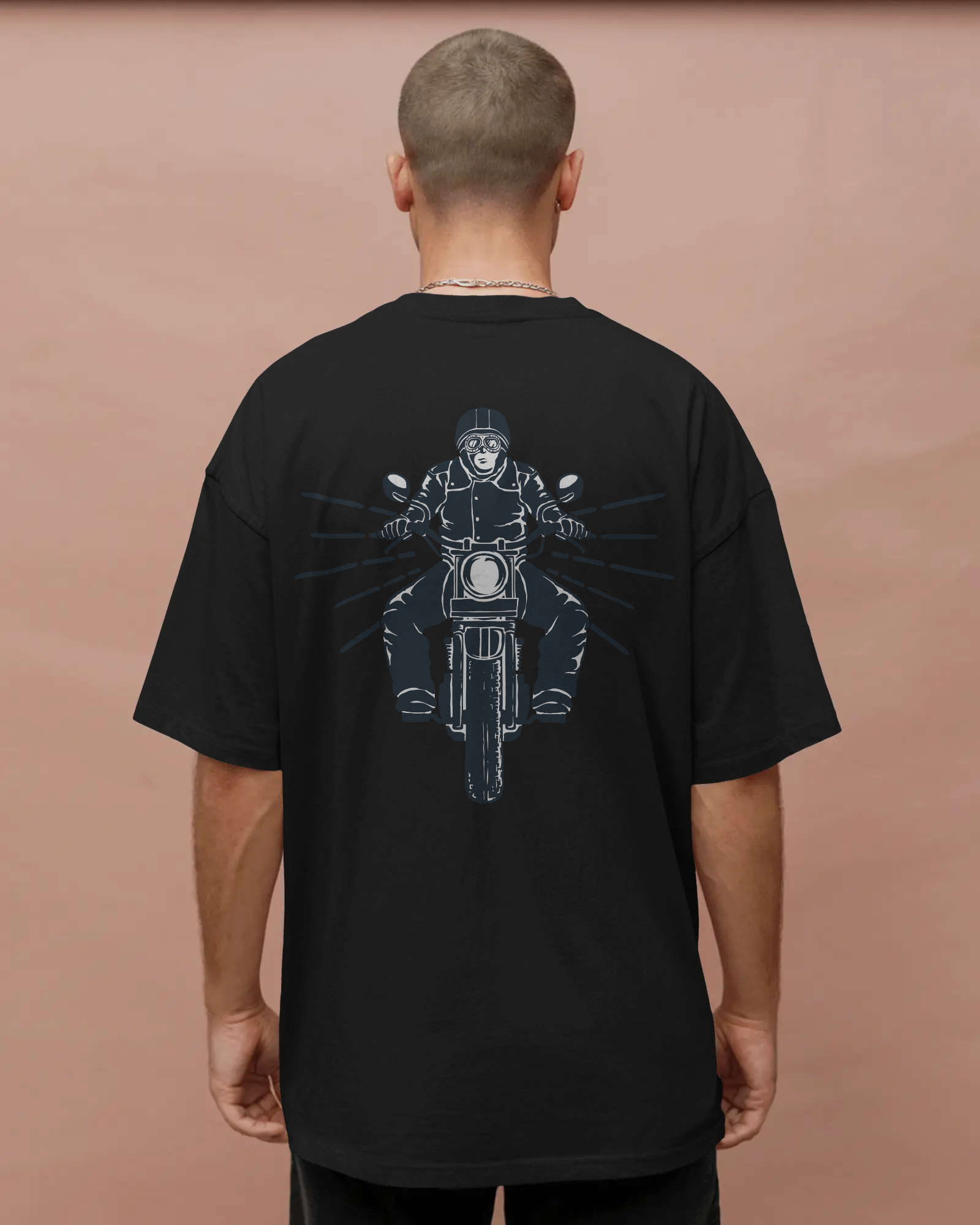 oversized t-shirt with motorcycle rider graphic back print
