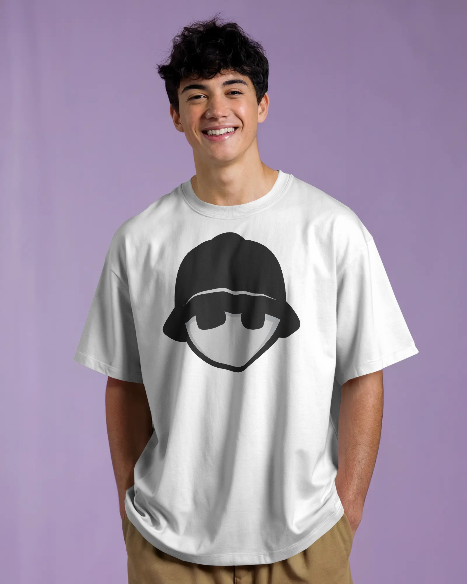 oversized t-shirt with minimalist graphic front print worn in streetwear style