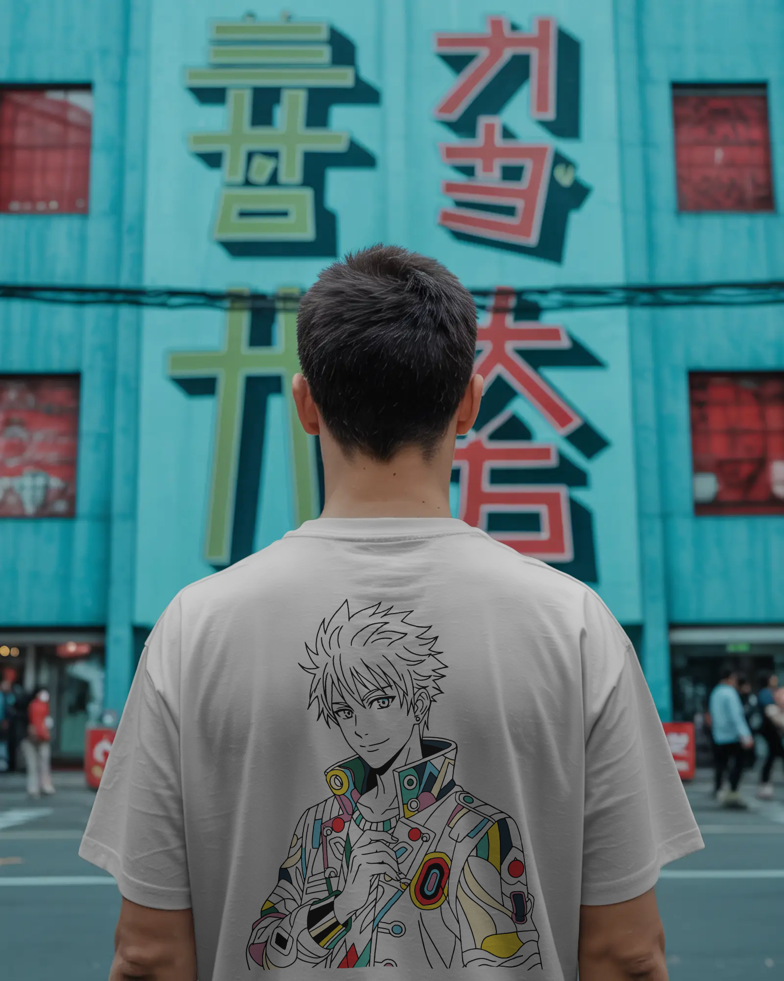 man wearing white oversized t shirt with funky anime character print – TAM-054 by Tanabana A Manoram