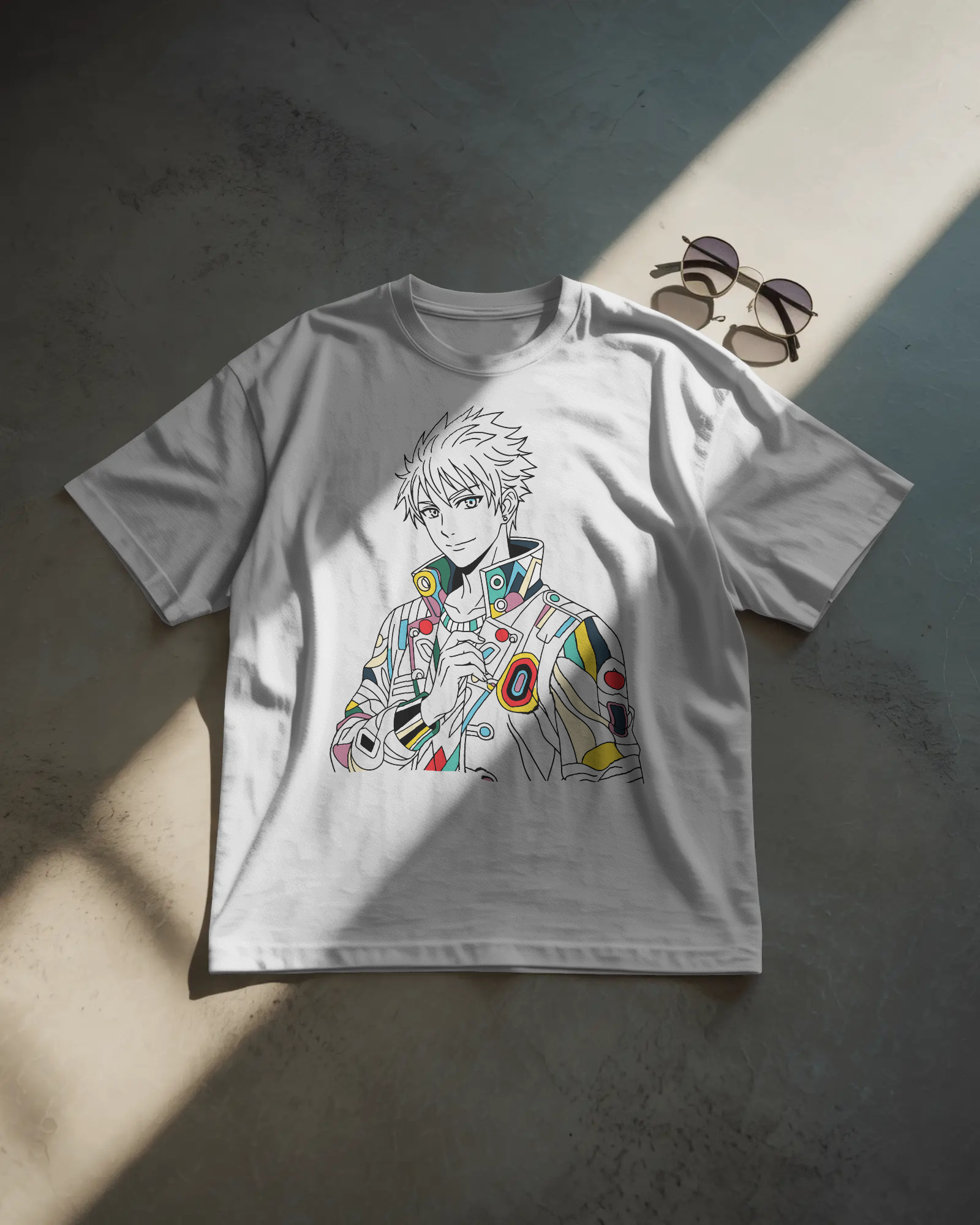man wearing white oversized t shirt with funky anime character print – TAM-054 by Tanabana A Manoram