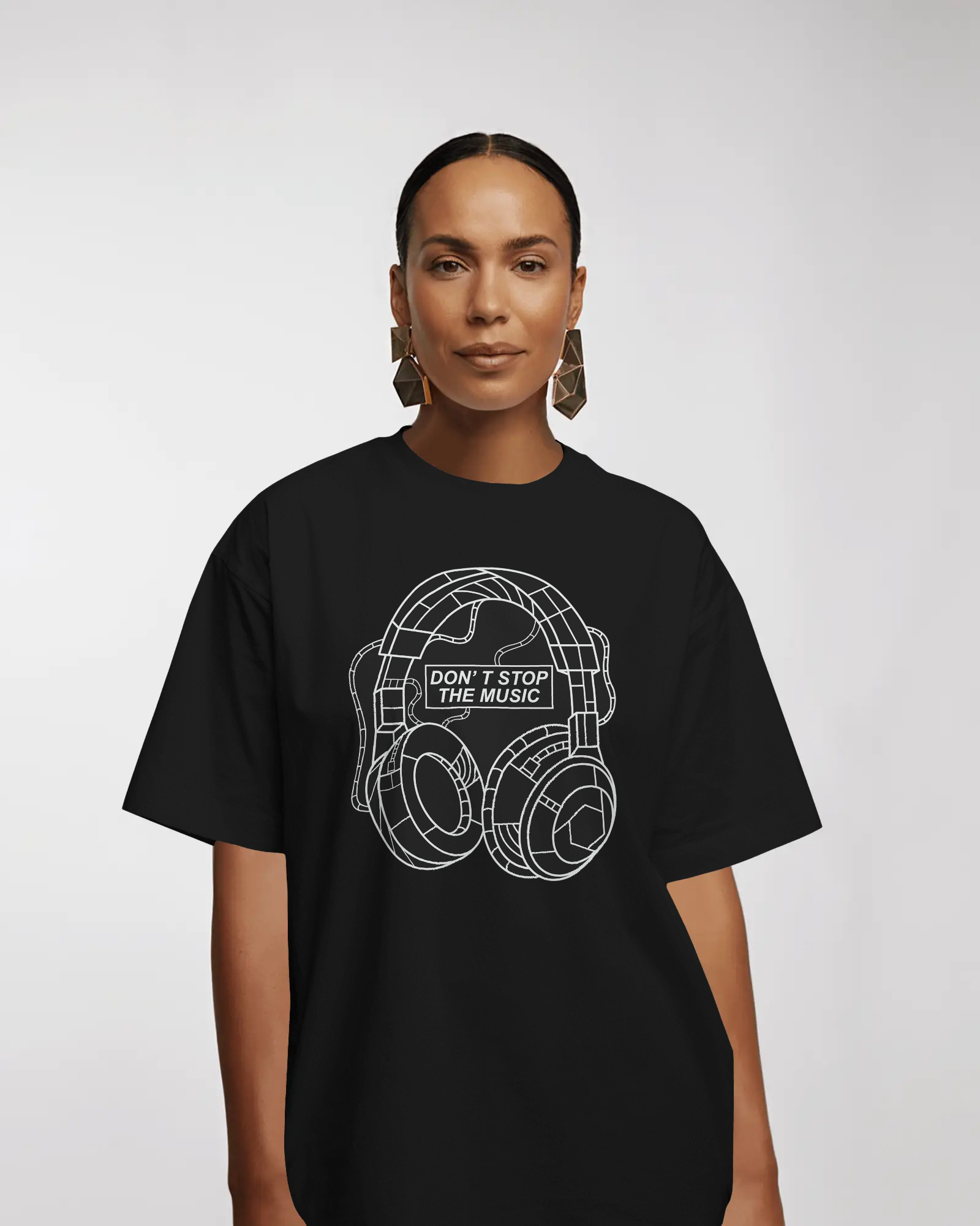 Black Oversized Music T-shirt by Tanabana A Manoram (TAM-056)