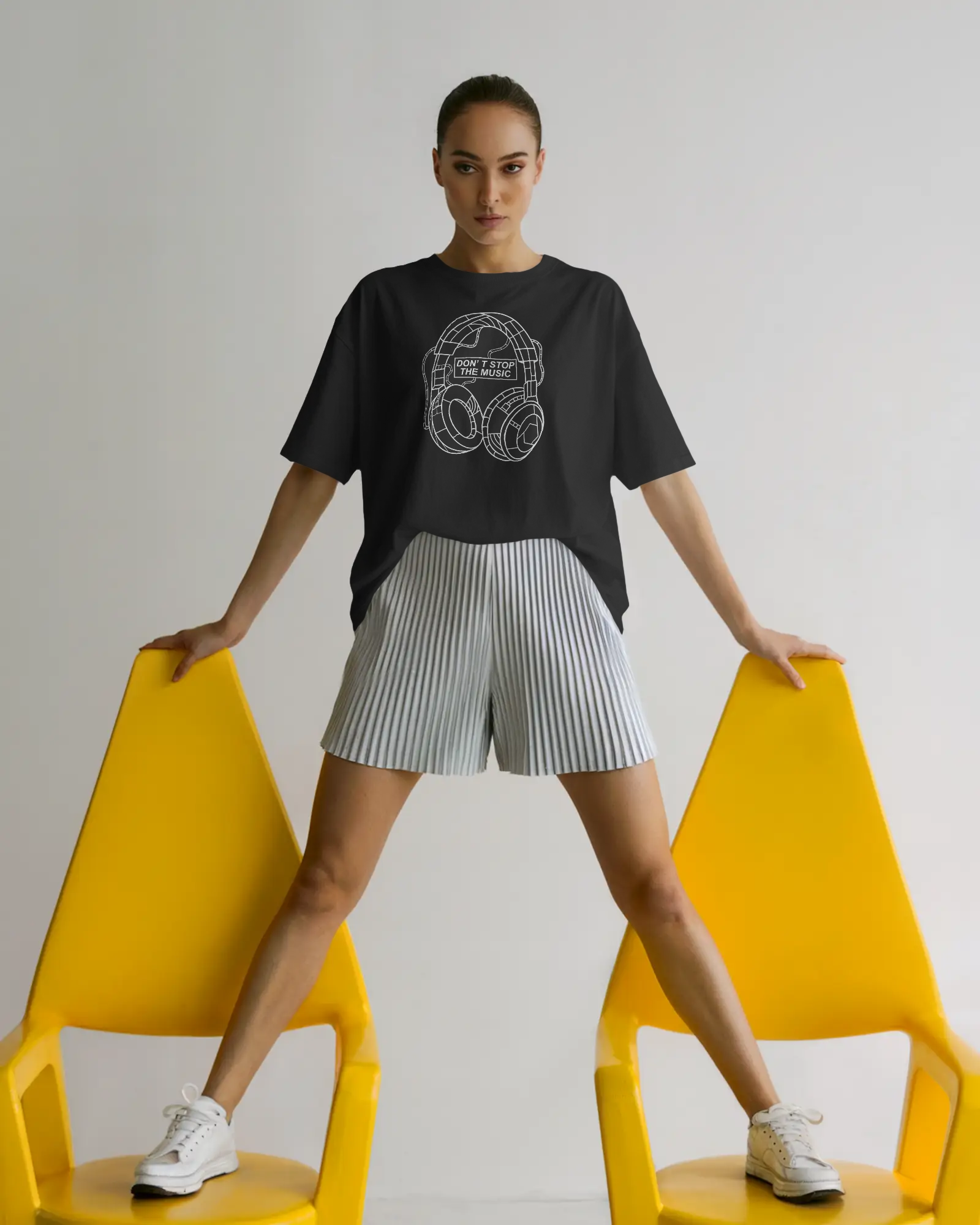 Black Oversized Music T-shirt by Tanabana A Manoram (TAM-056)