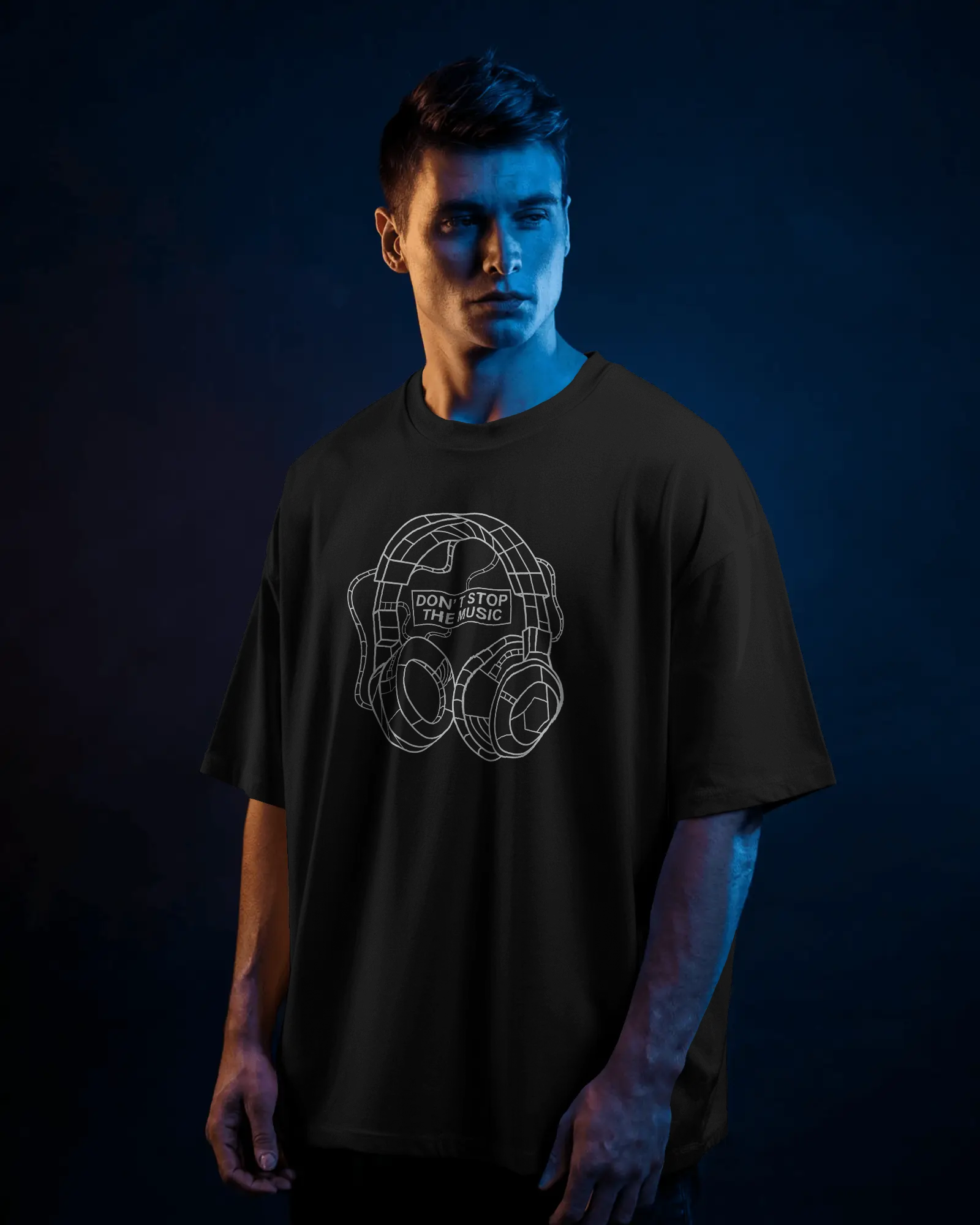 Black Oversized Music T-shirt by Tanabana A Manoram (TAM-056)