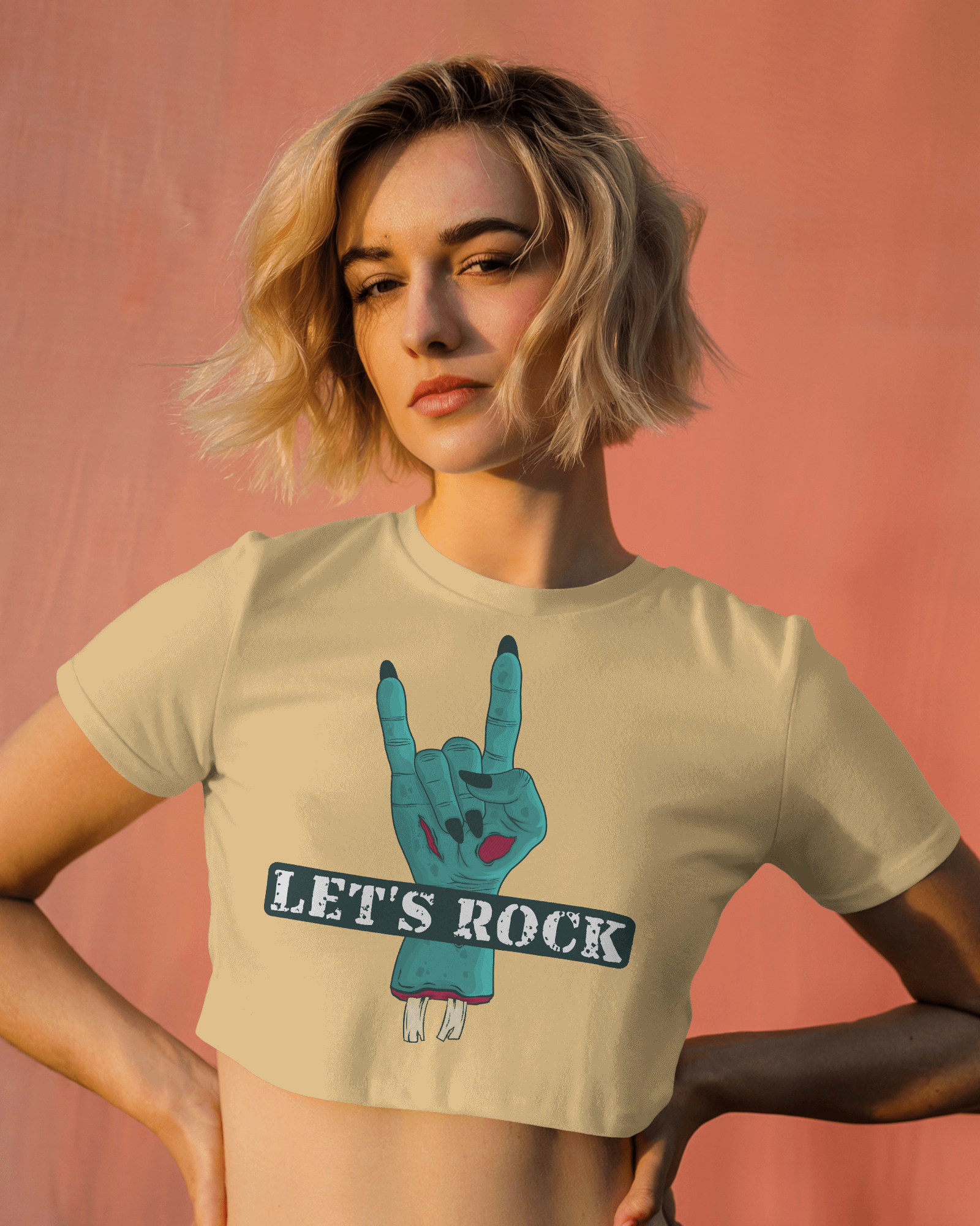 Women's Premium croptop with let's rock design on front