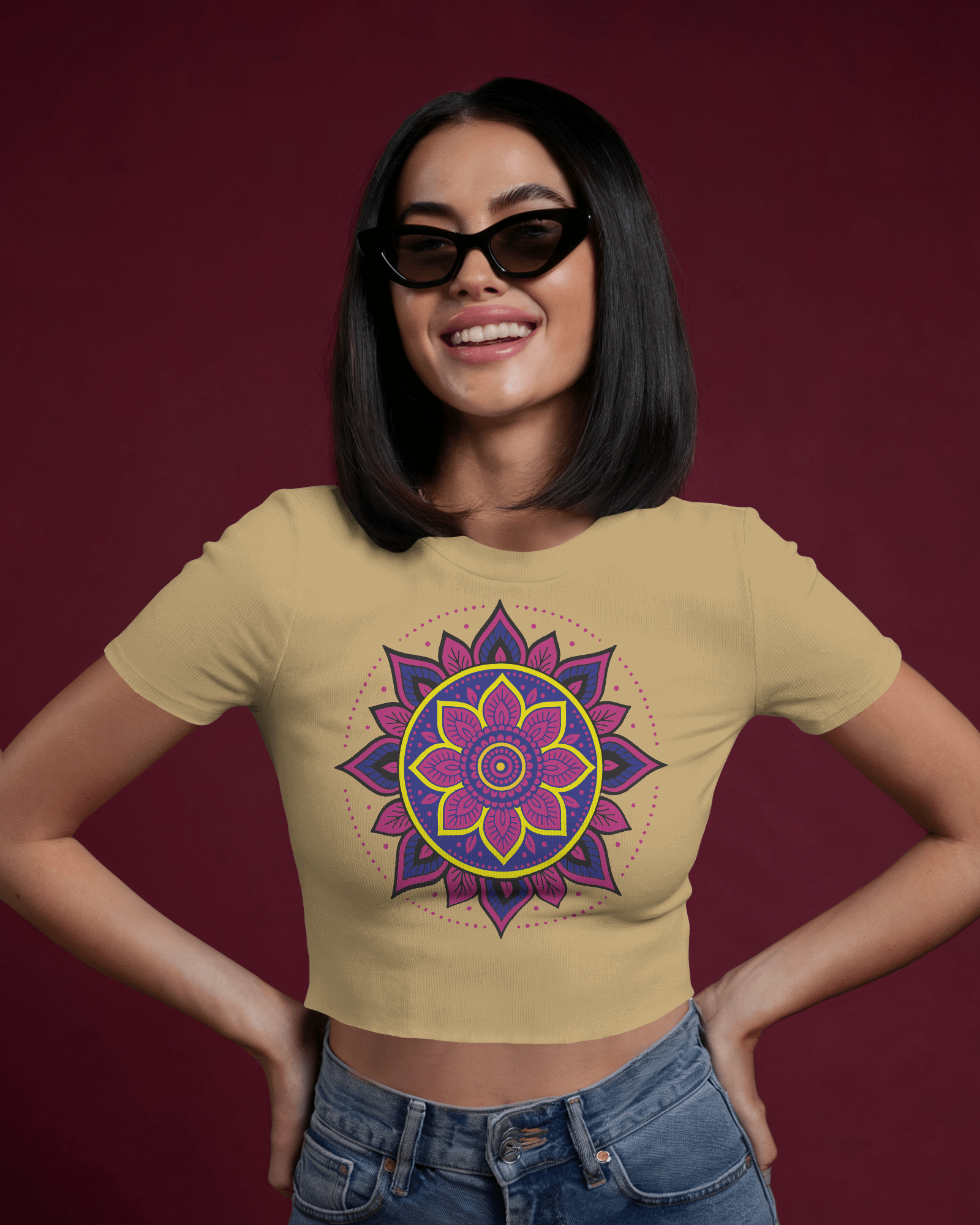 Women's Premium croptop with flower design on front