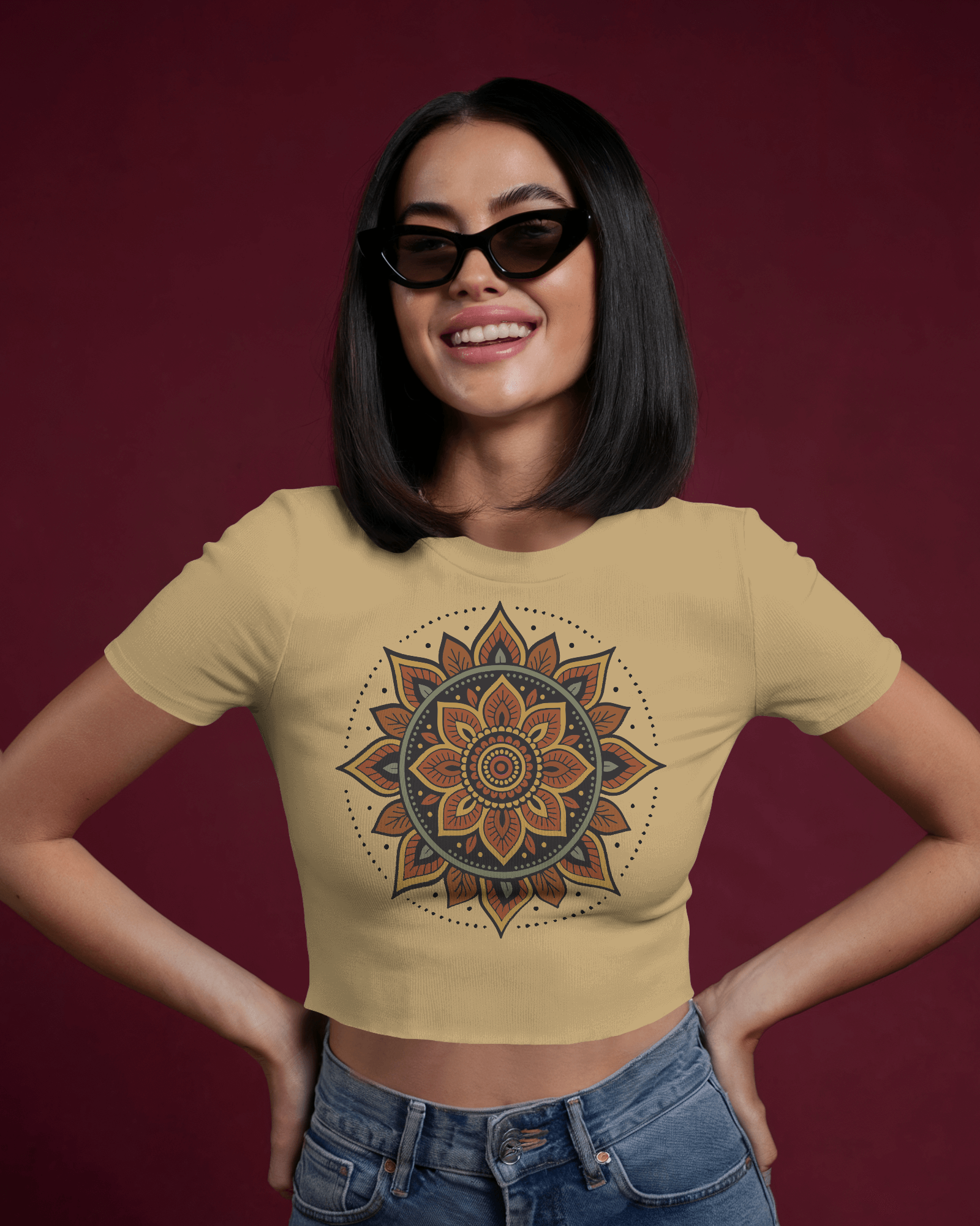 Women's Premium croptop with flower design on front