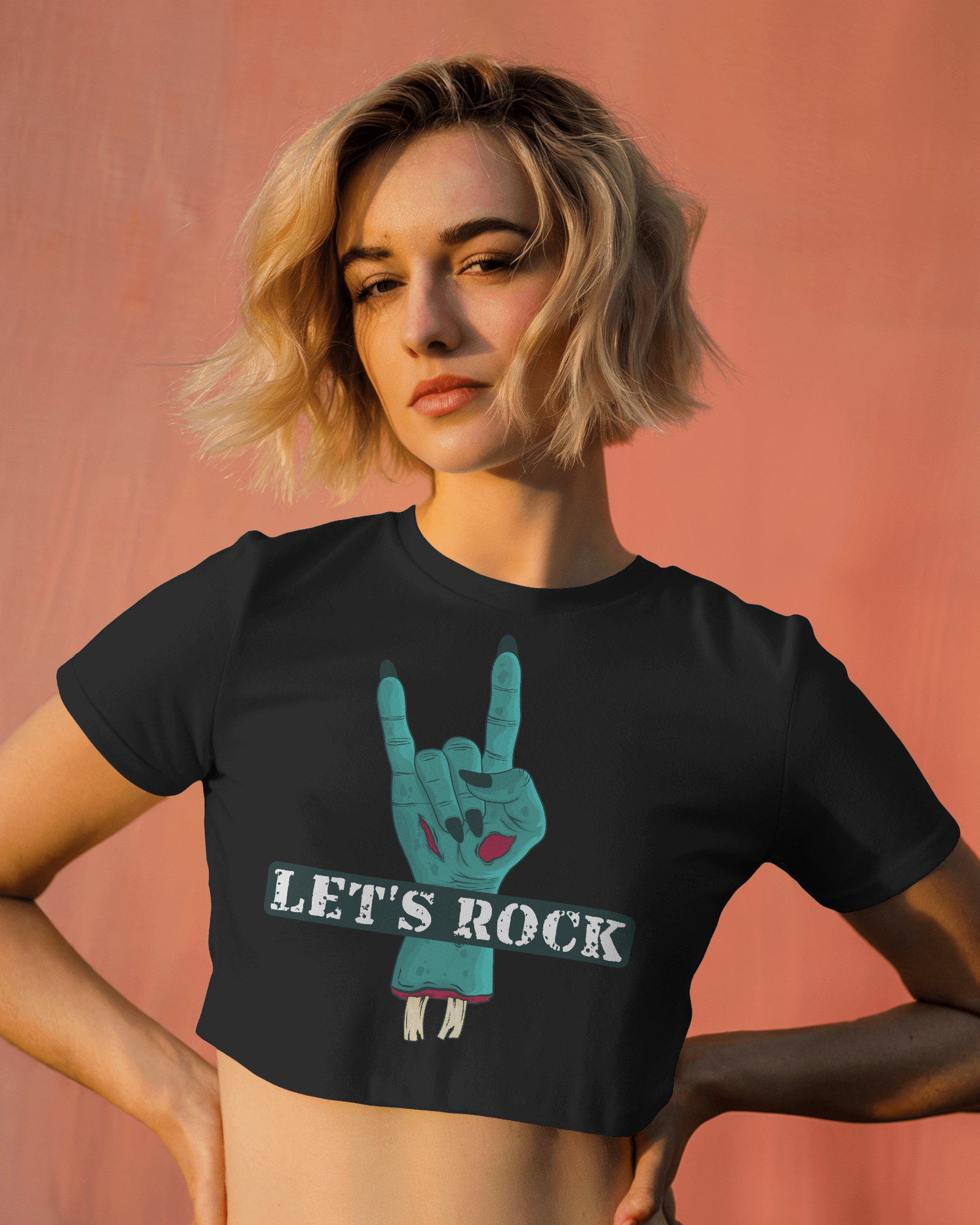 Women's Premium croptop with let's rock design on front