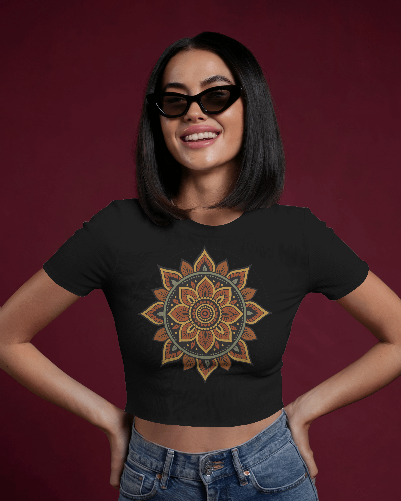 Women's Premium croptop with flower design on front