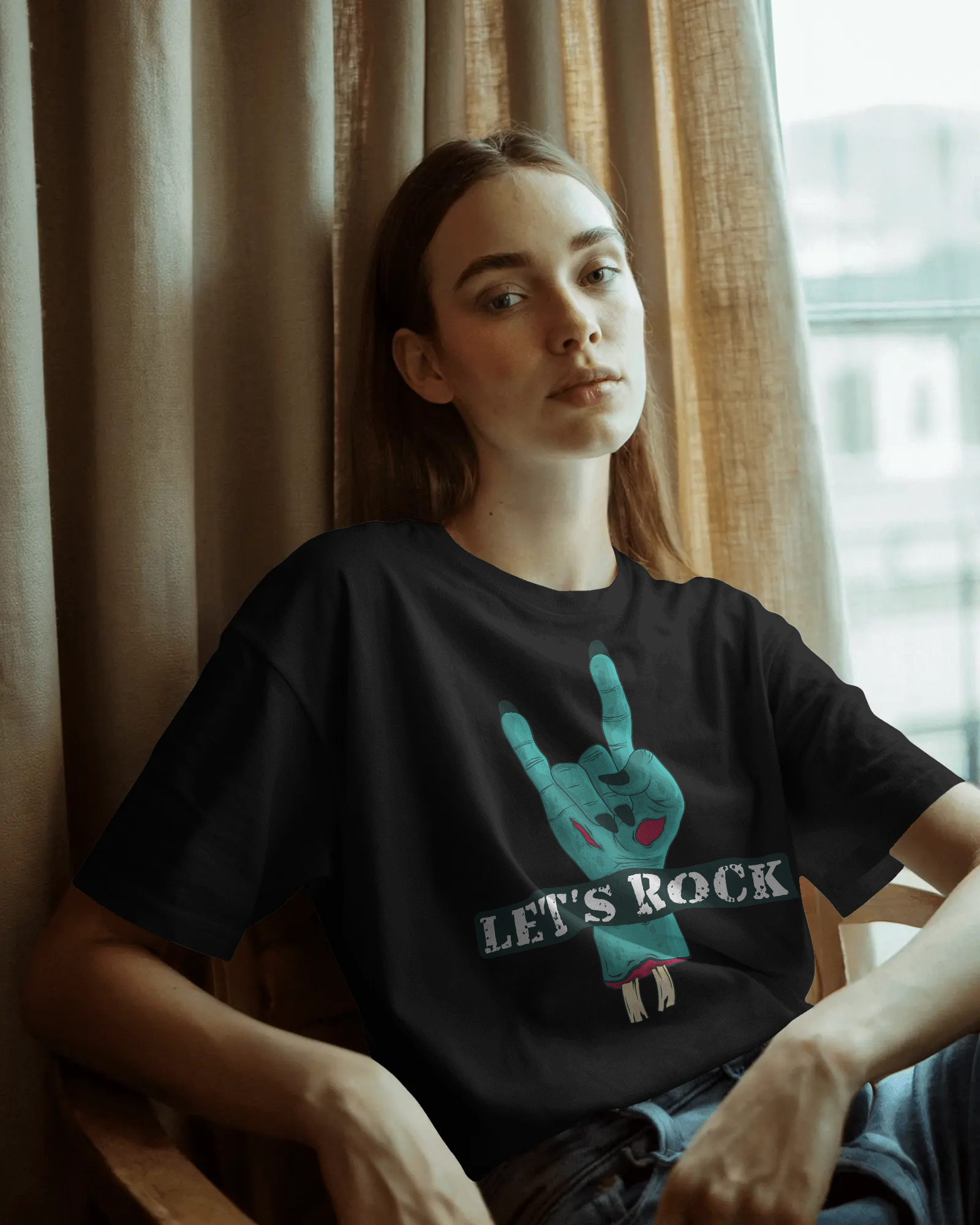 Unisex Oversized t-shirt with let's rock design on front