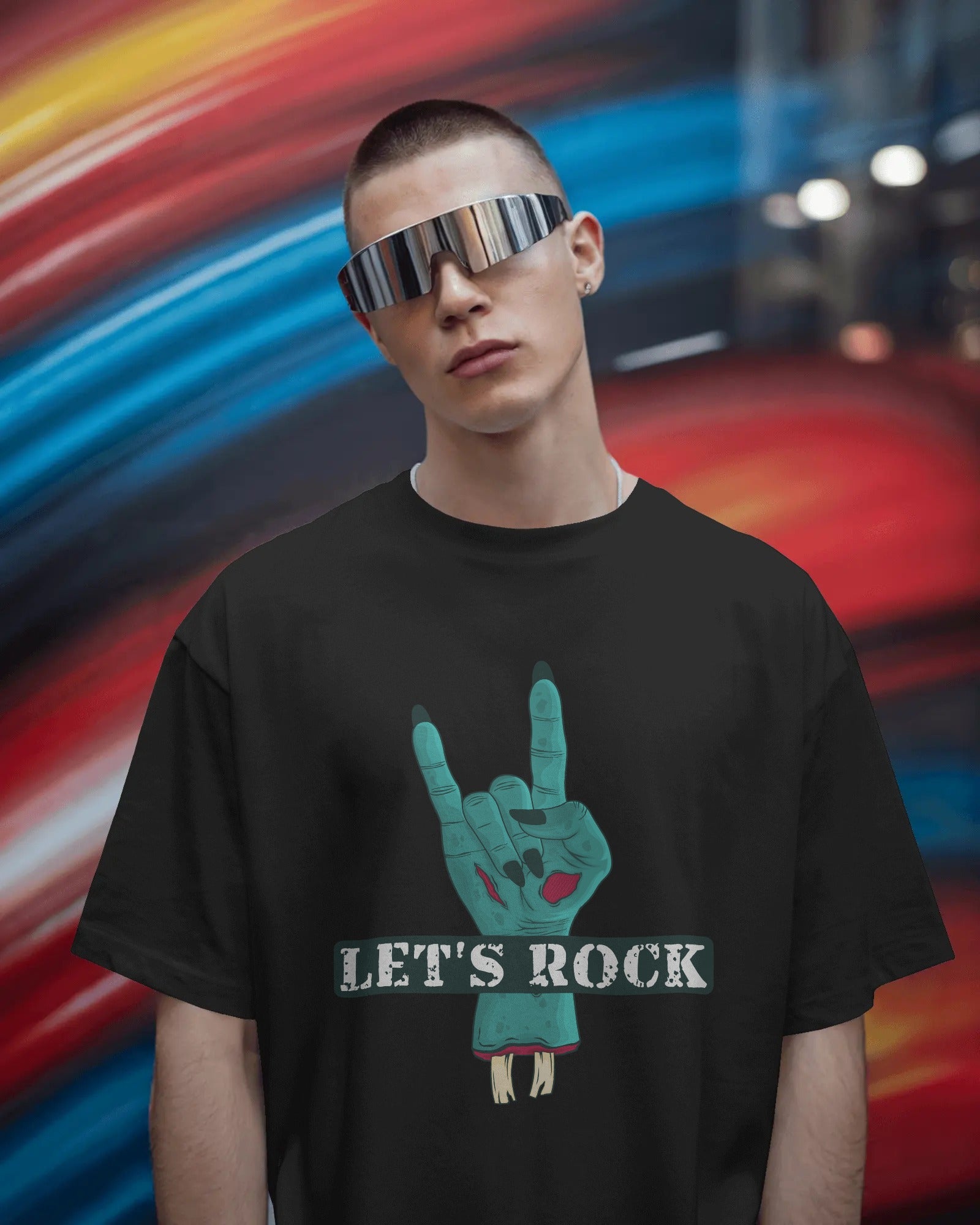 Unisex Oversized t-shirt with let's rock design on front