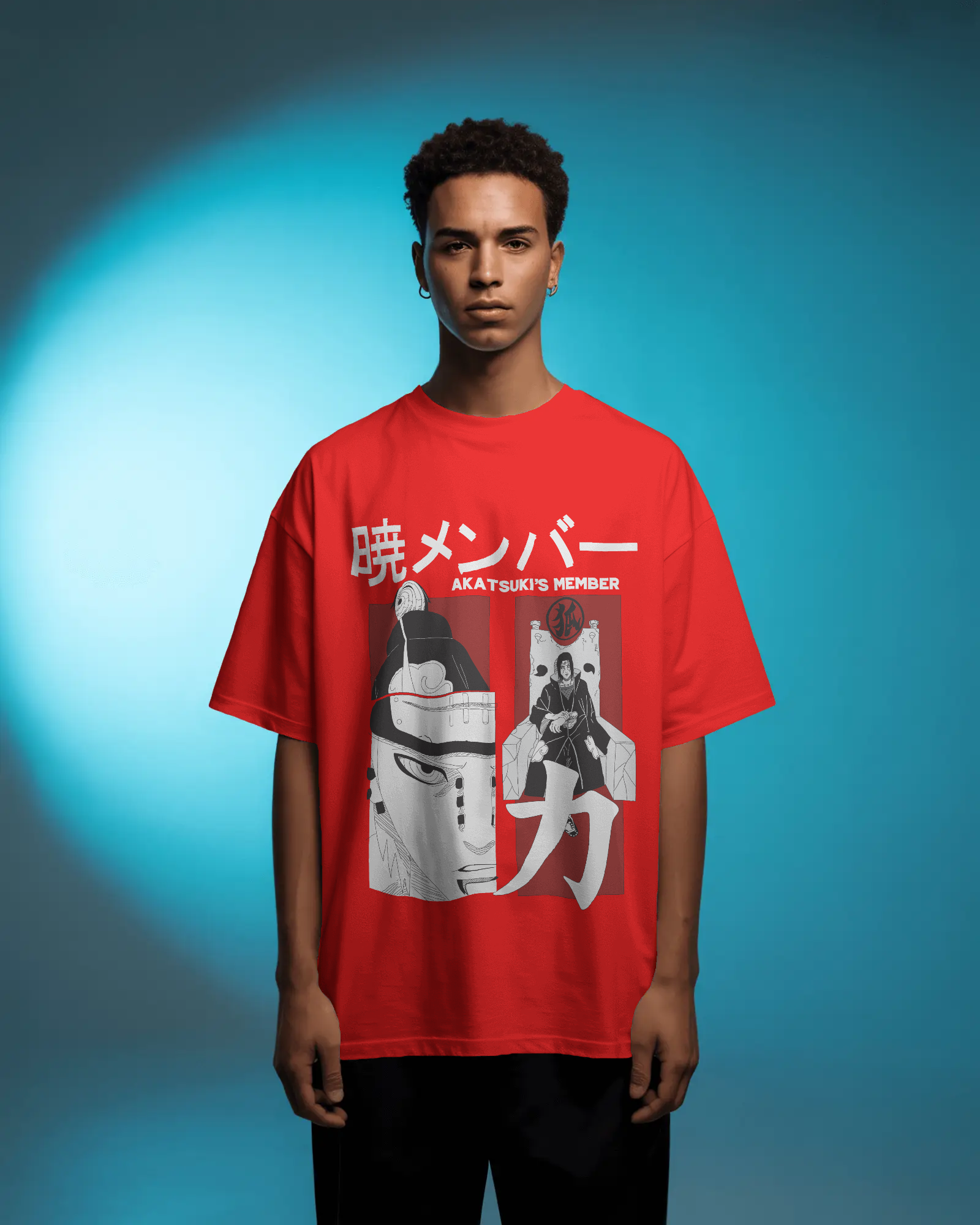 Red oversized t-shirt with a colorful Naruto 10 design on front by Tanabana A Manoram