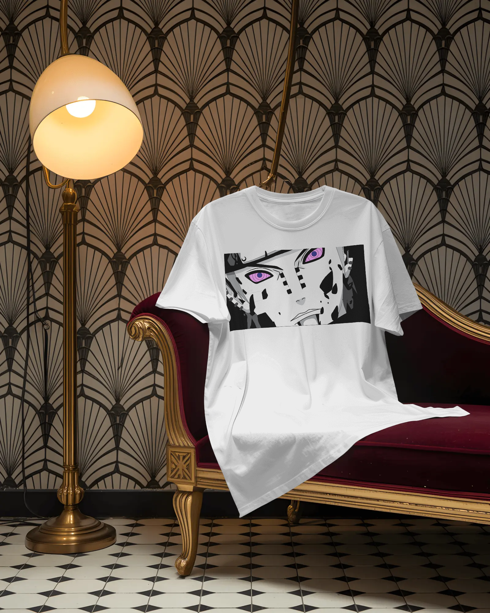 White oversized t-shirt with a colorful Pain's face design on front by Tanabana A Manoram