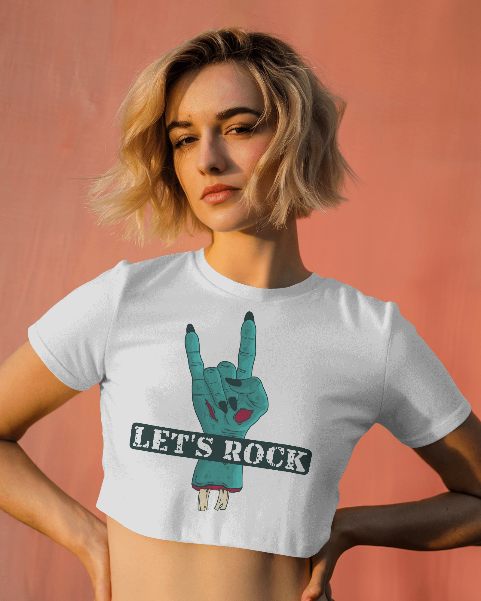 Women's Premium croptop with let's rock design on front