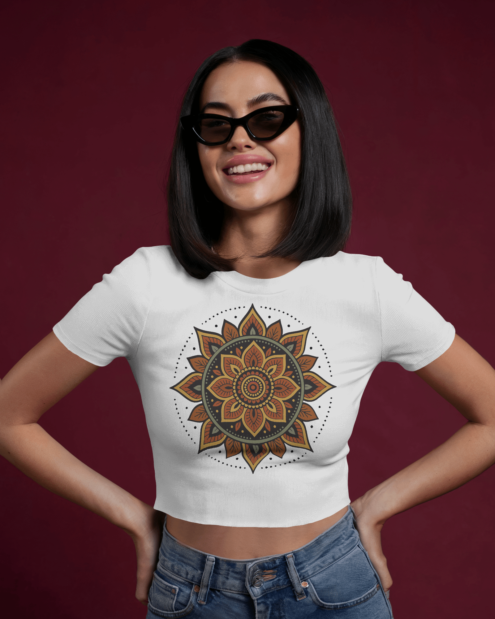 Women's Premium croptop with flower design on front