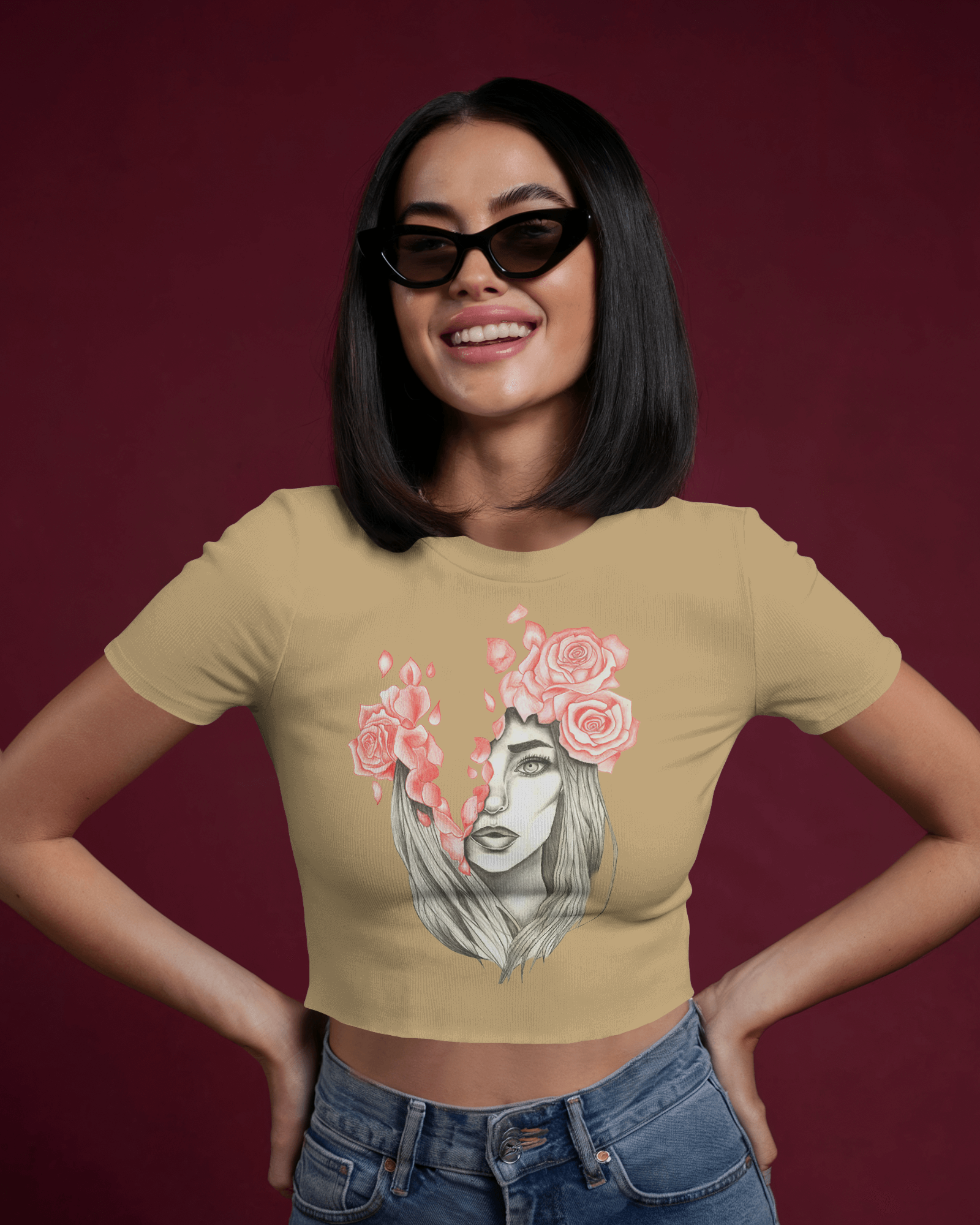 Women's Premium croptop with lady design on front