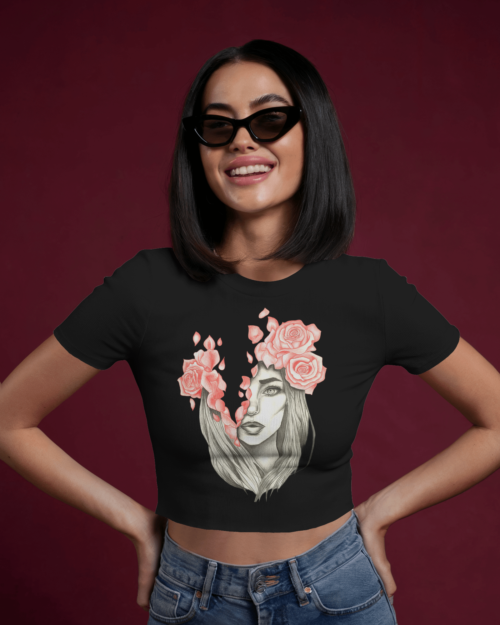 Women's Premium croptop with lady design on front