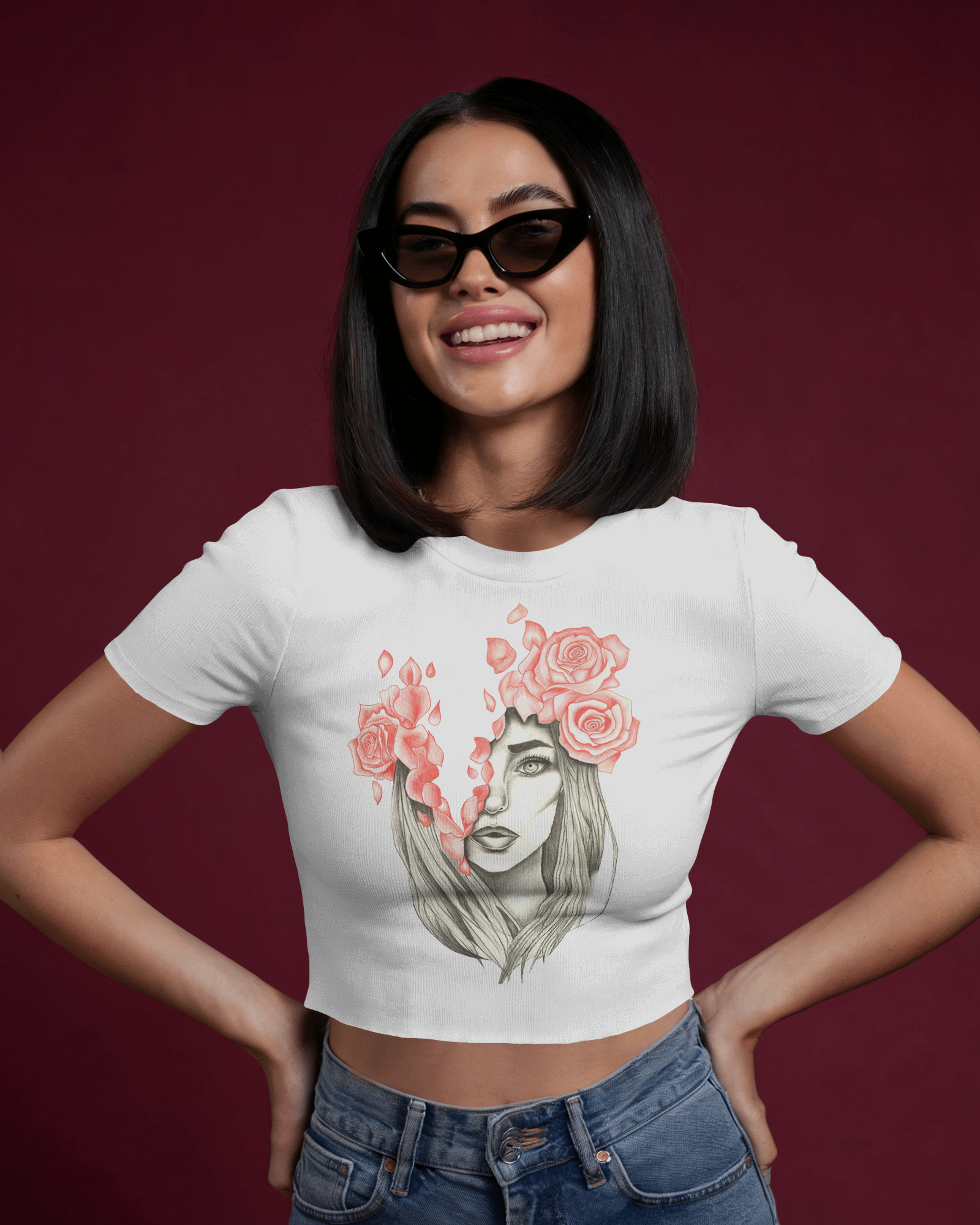 Women's Premium croptop with lady design on front