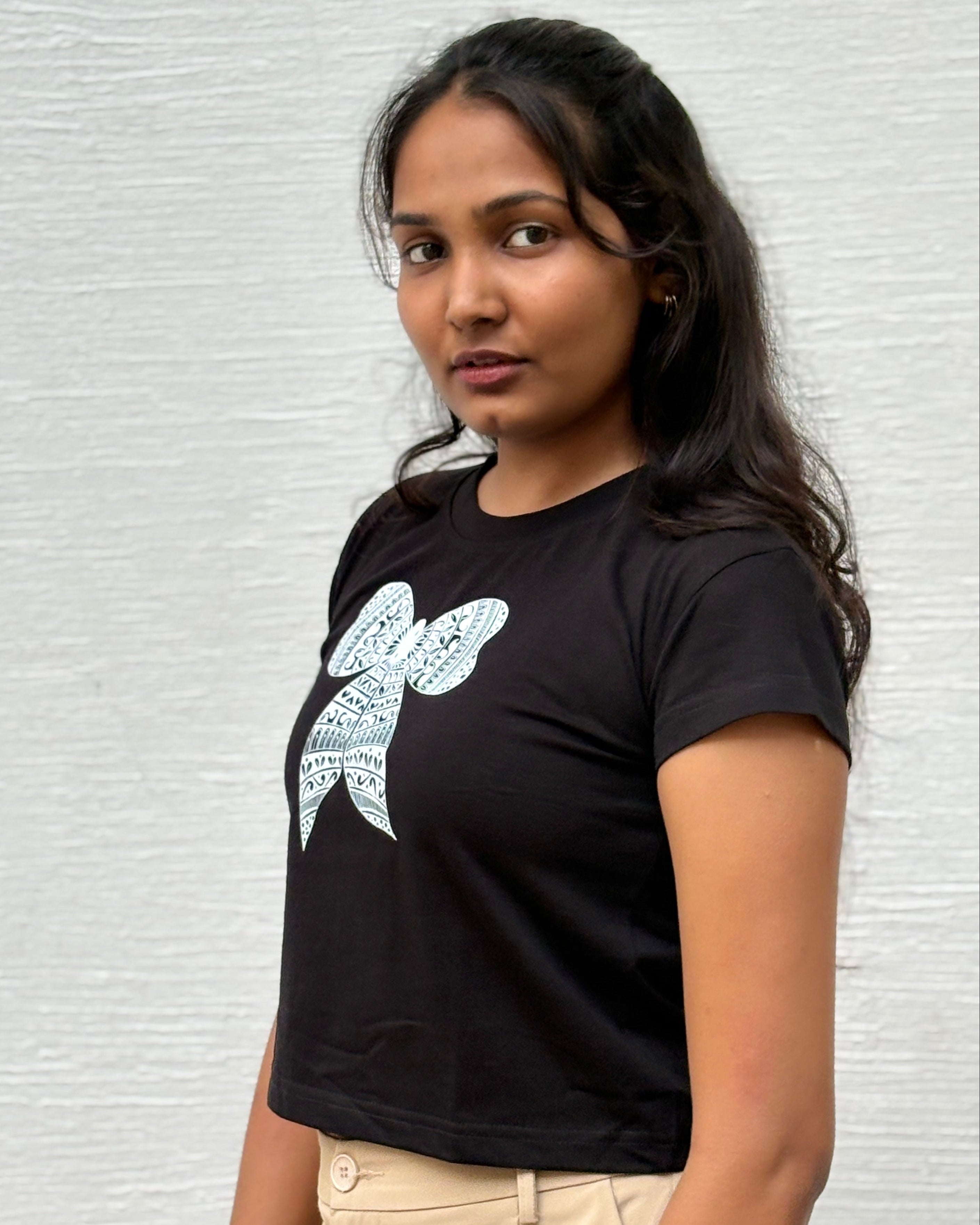 Bandhan bow printed crop top side view