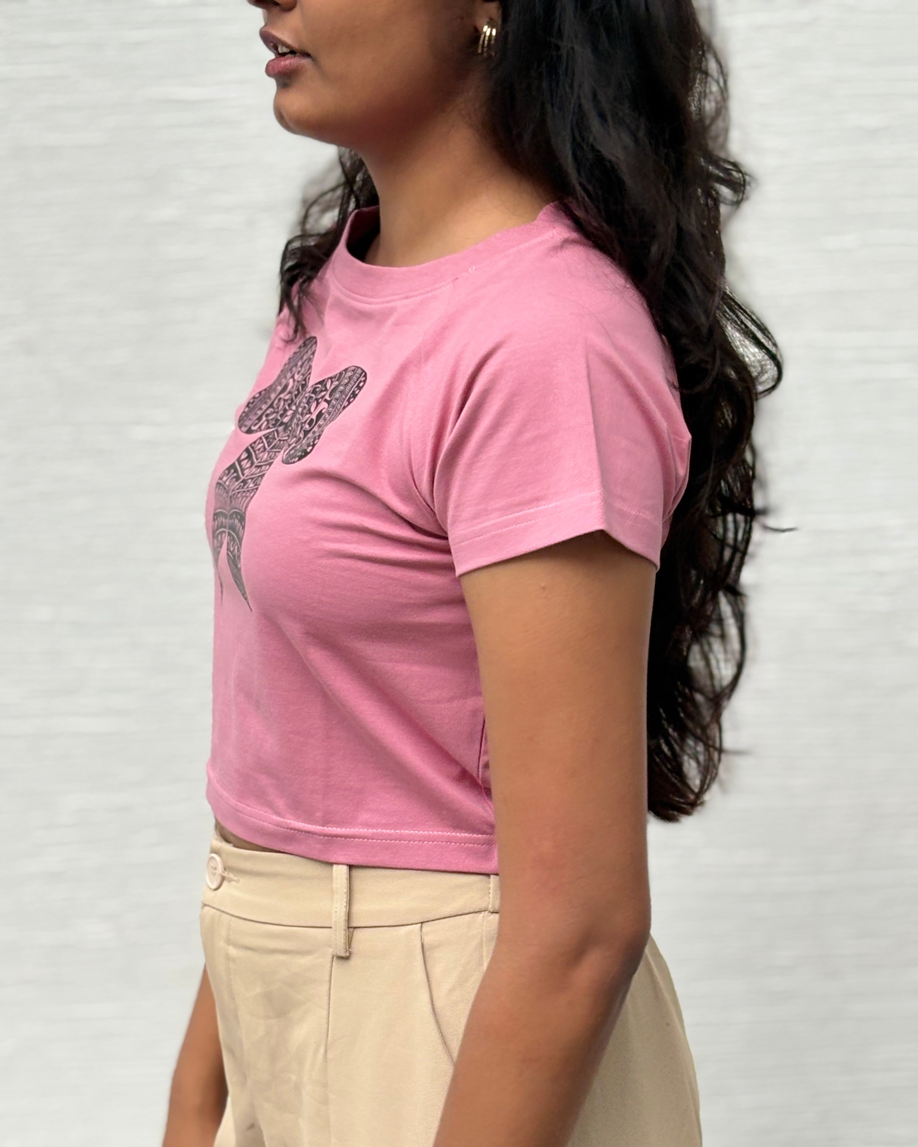 Bandhan bow printed pink crop top side view