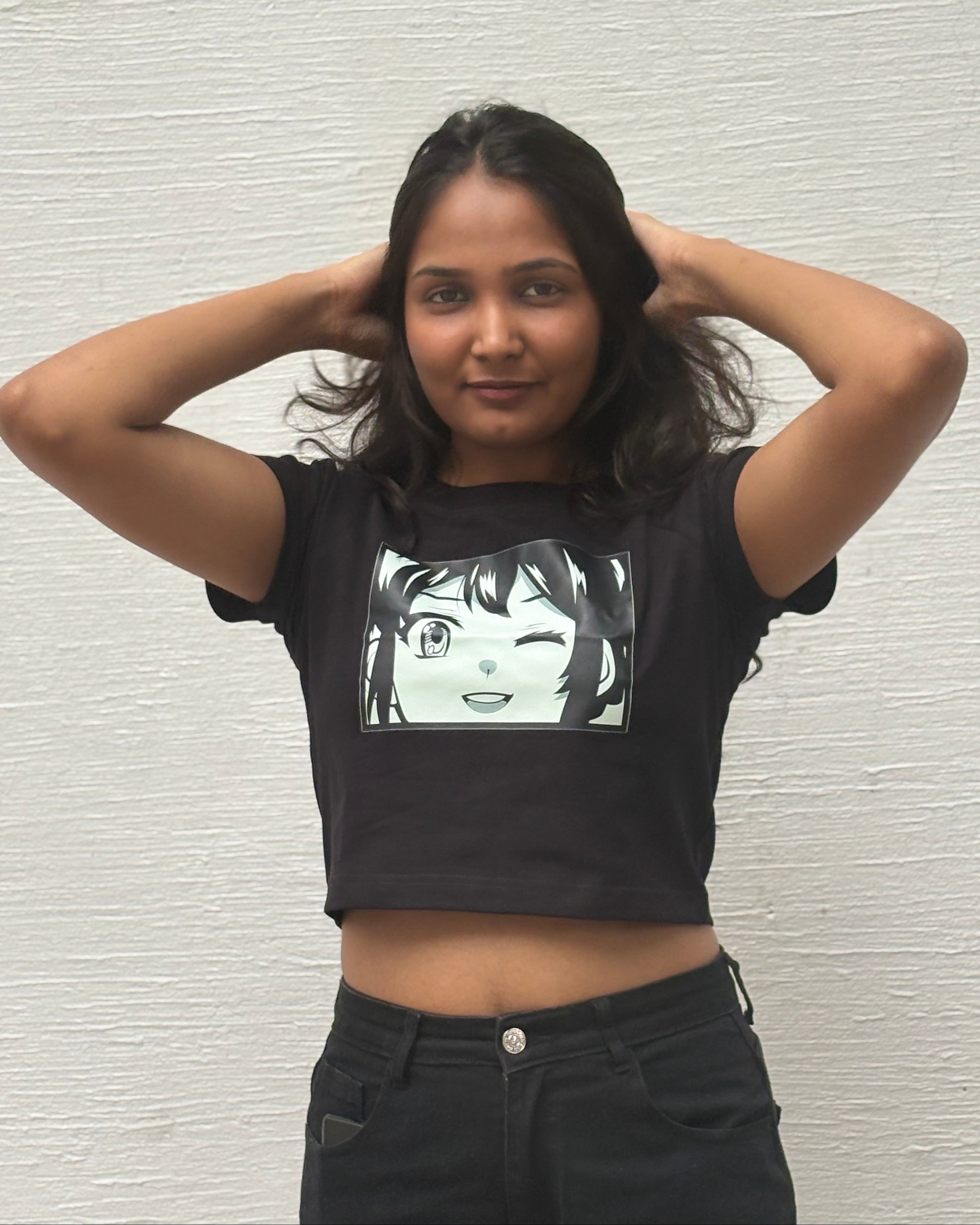 Nazar Na Lage black crop top full front view with pose