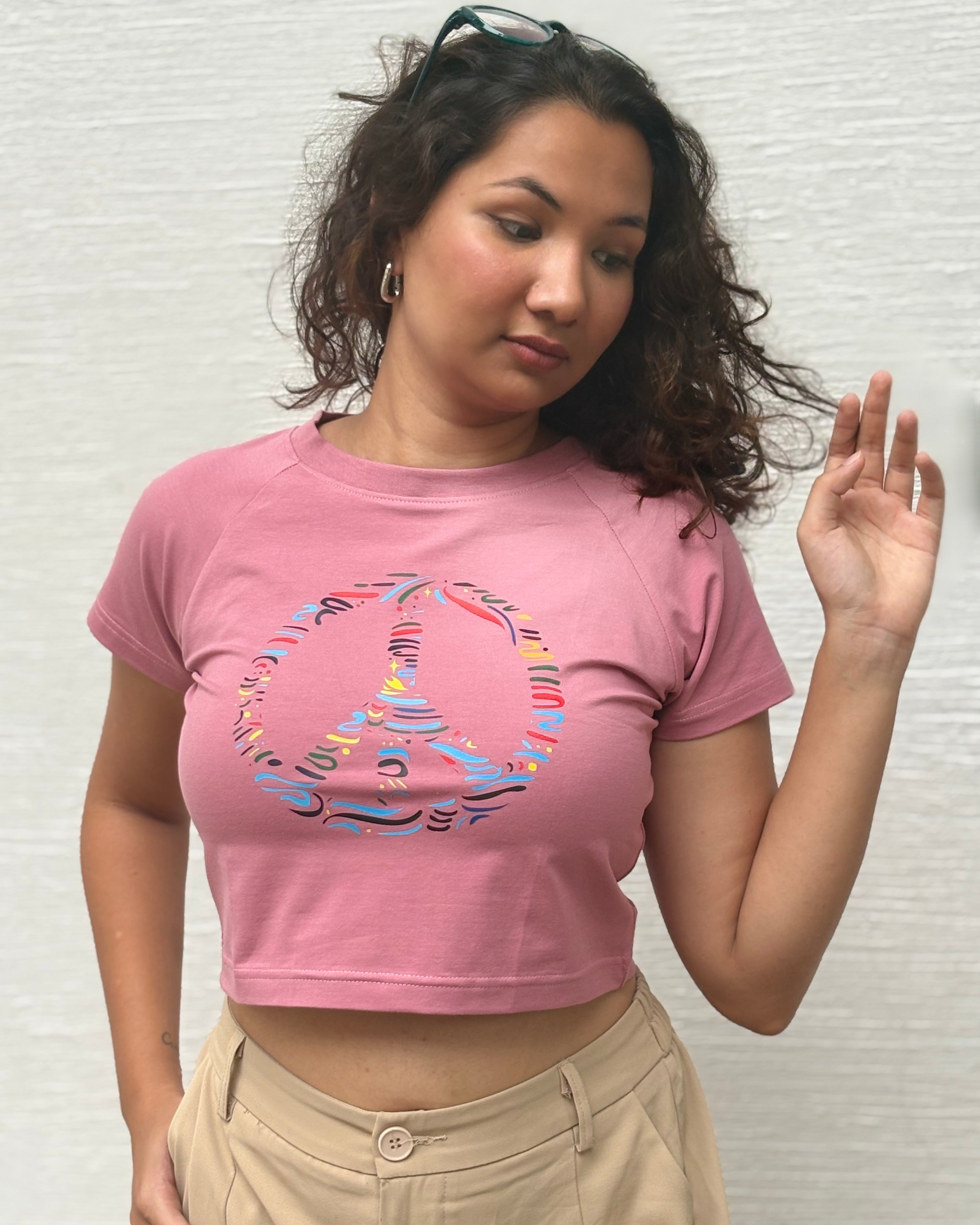 Sukoon pink crop top front angle view