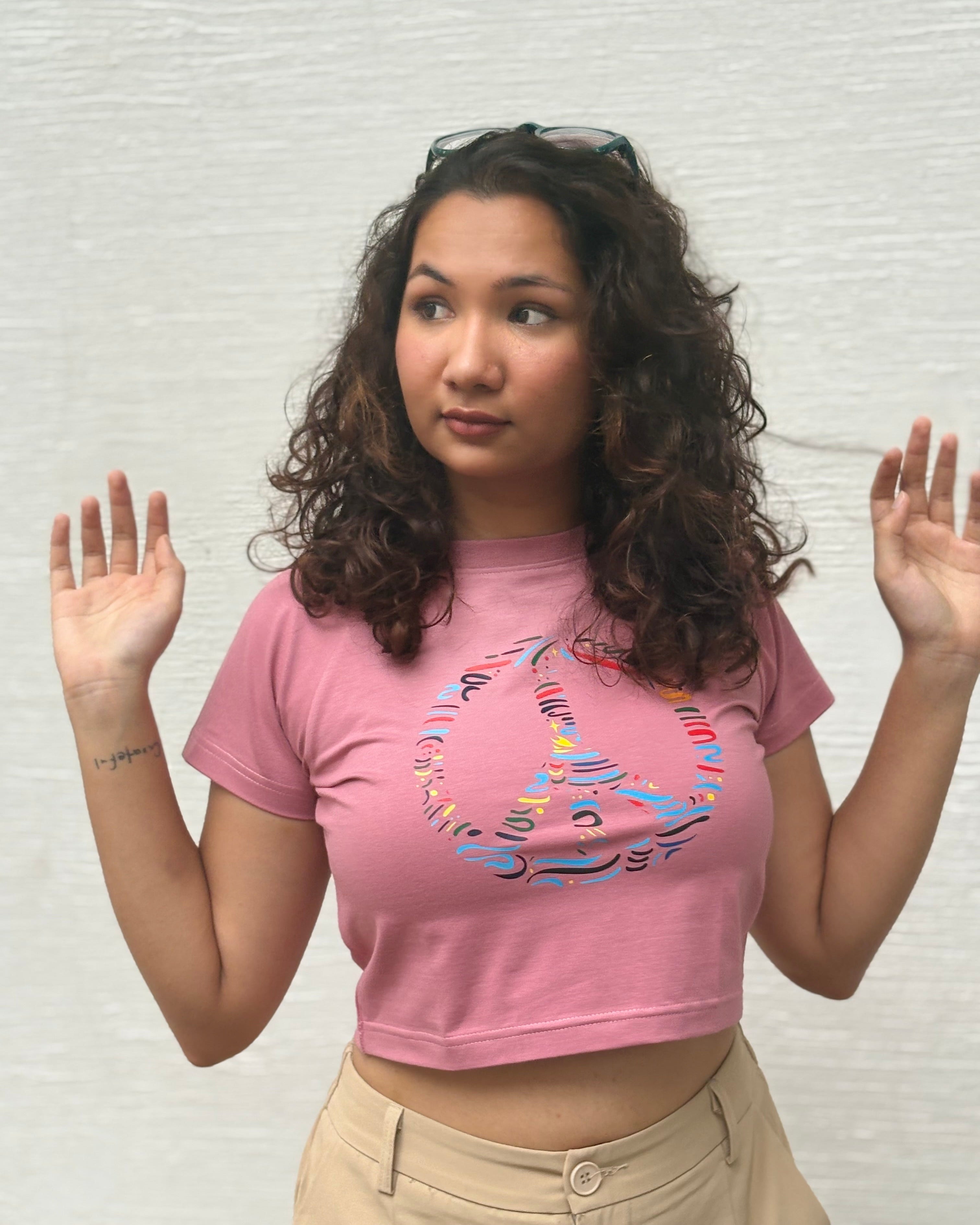 Sukoon pink crop top side angle view