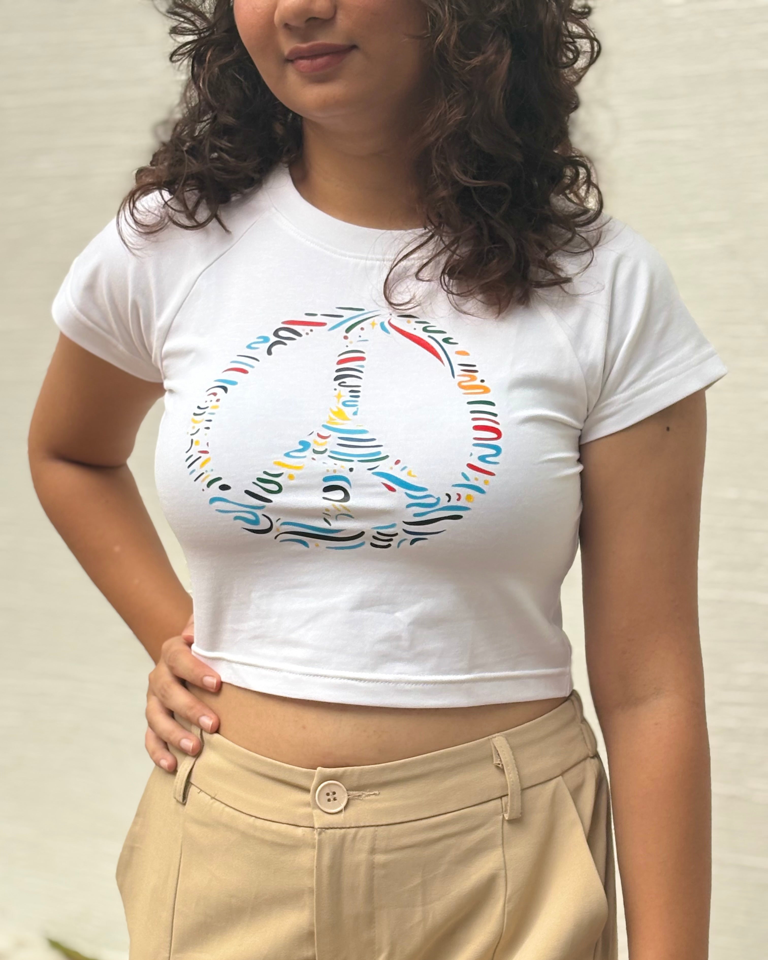Close-up of fabric texture on white Sukoon crop top