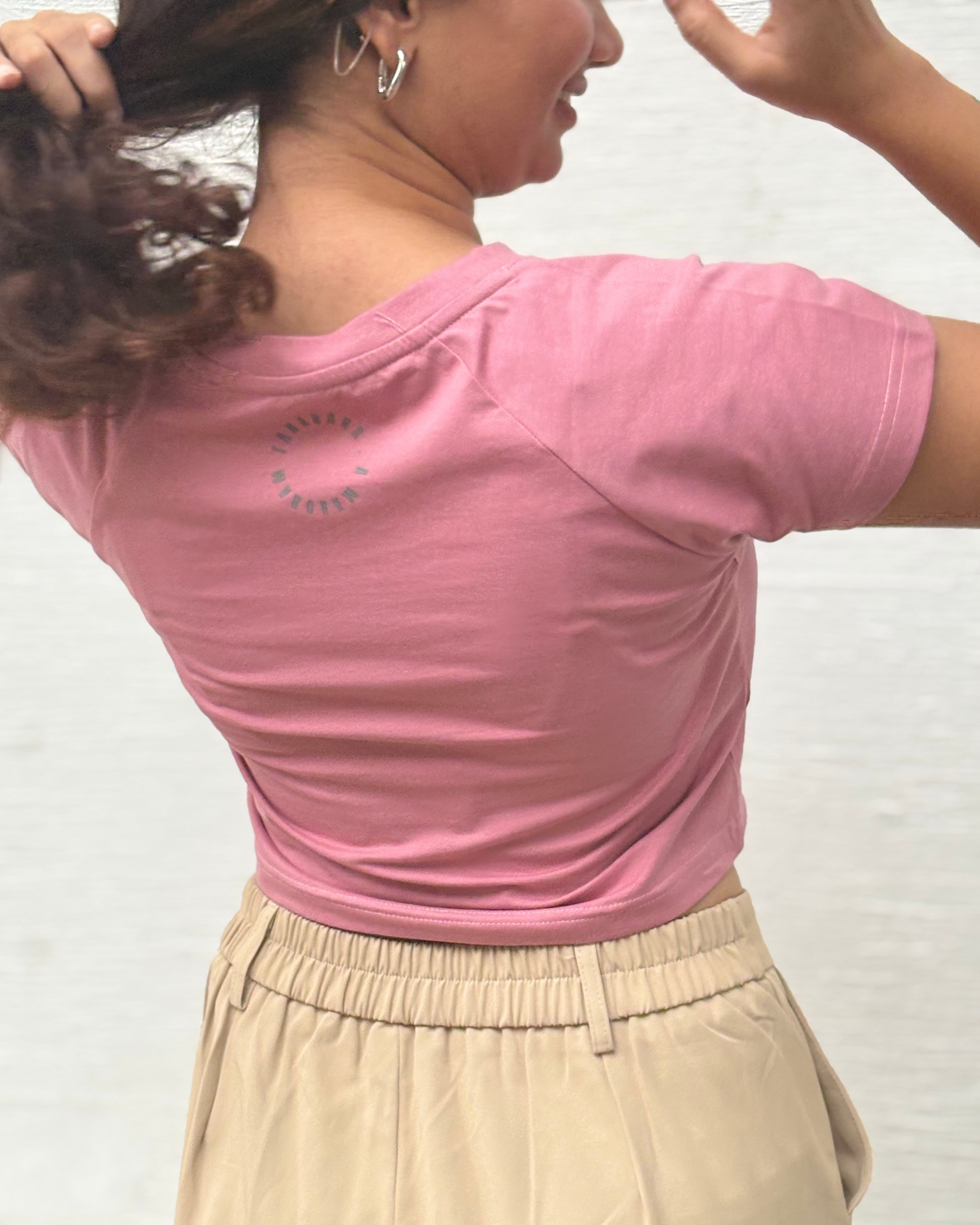 Back view of solid Pink color croptop