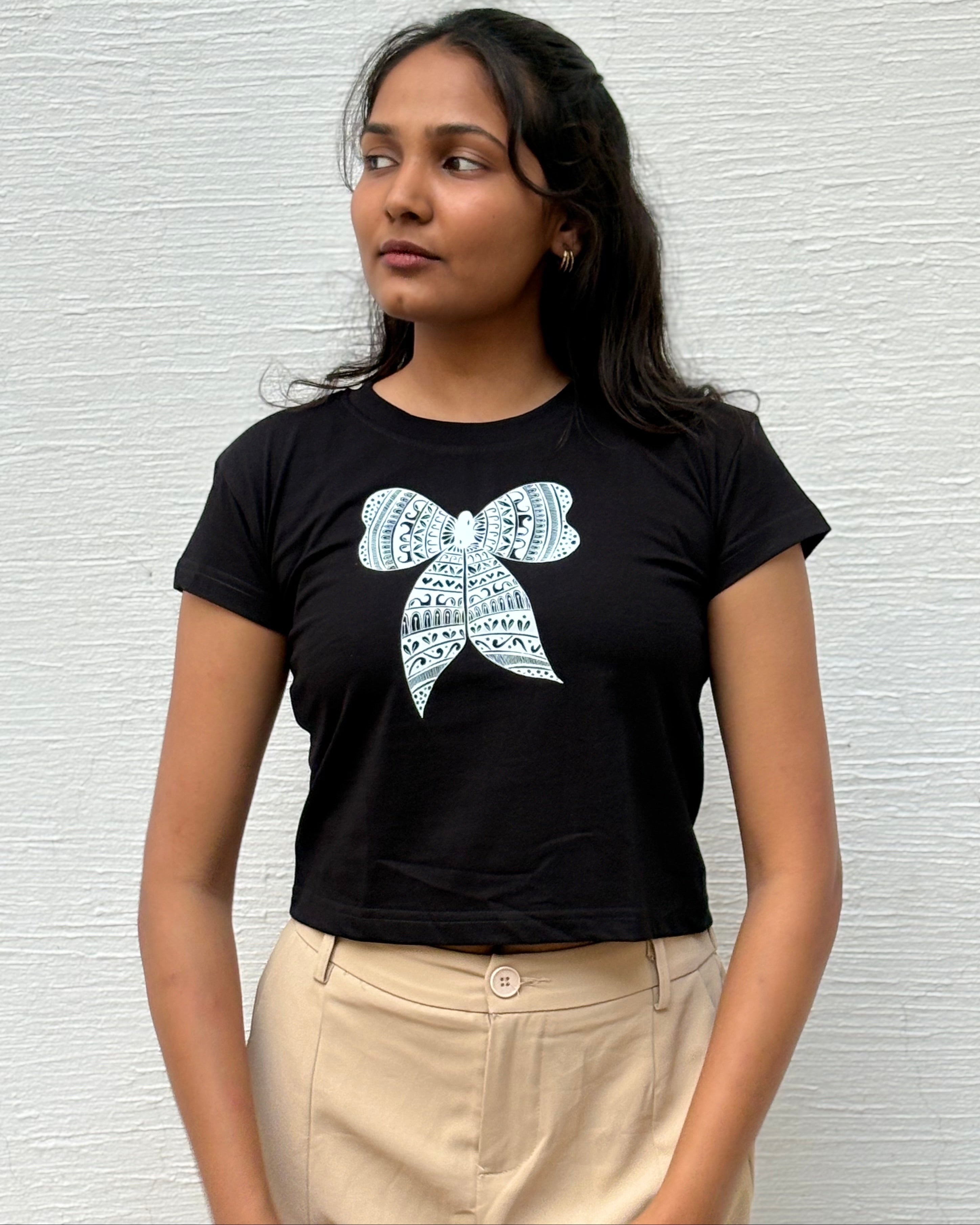 Tanabana Bandhan bow printed crop top front view