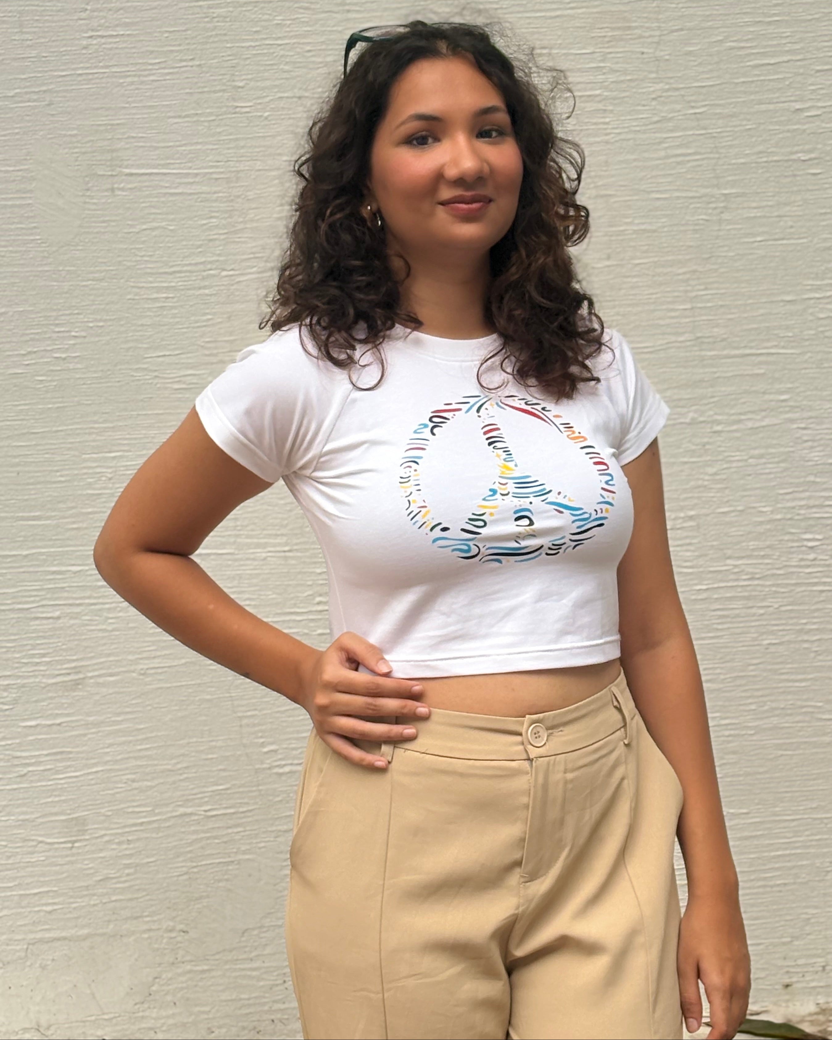 Tanabana Sukoon printed crop top in white, front view